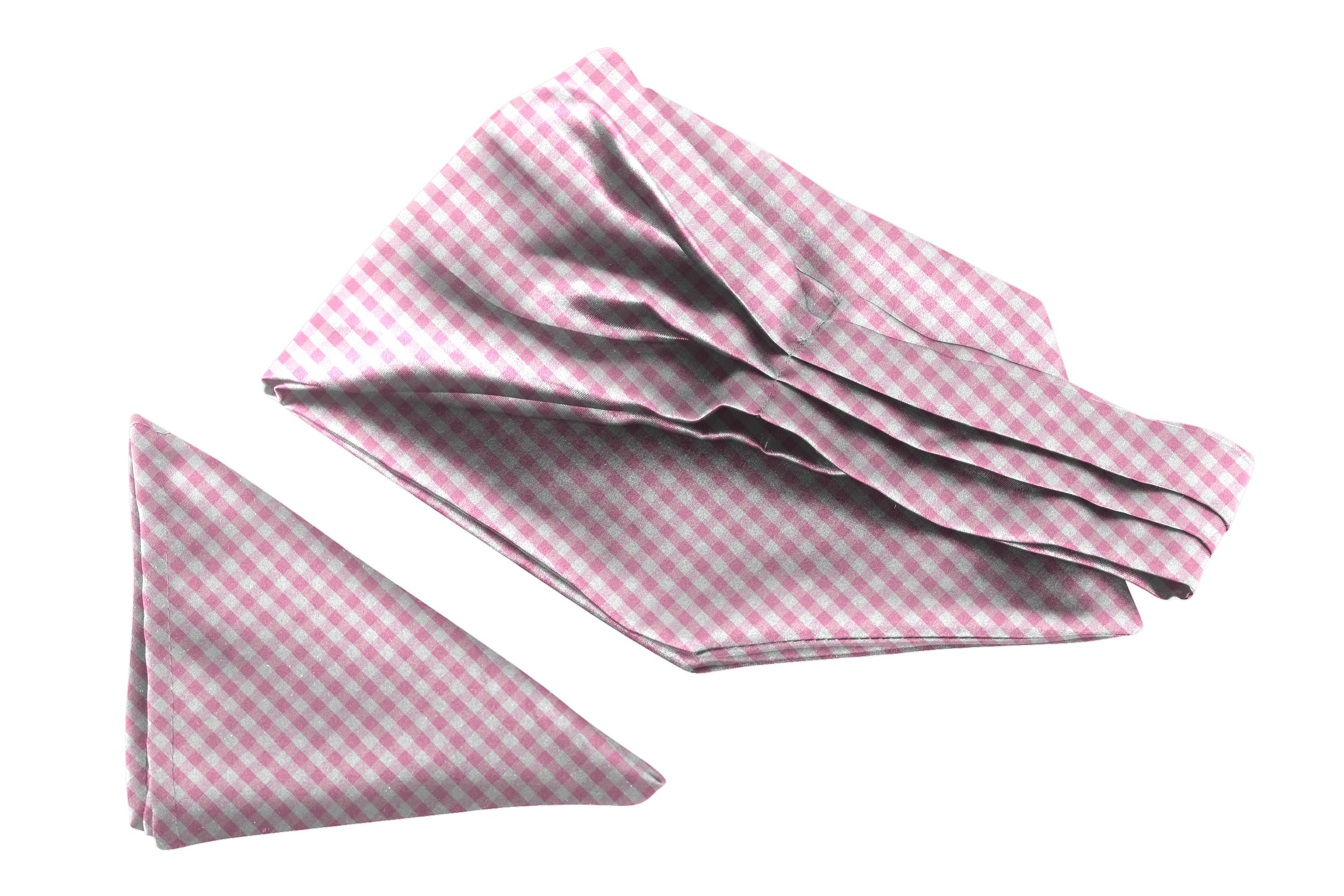 blacksmith Pink and White Checks Printed Satin Neckwear Ascot and Matching Pocket Square Set for Men-picture-25