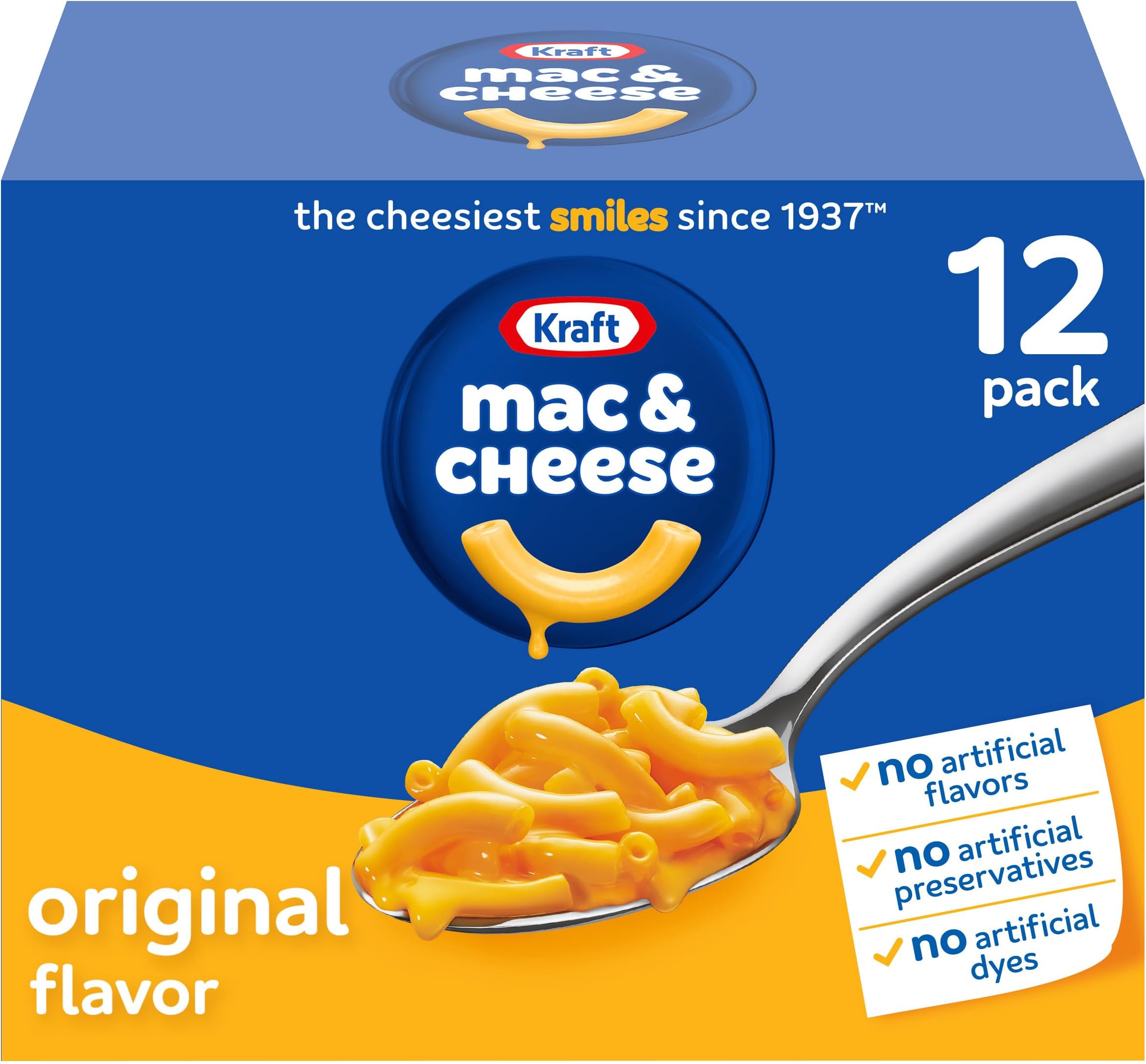 Kraft Original Mac & Cheese Macaroni and Cheese Dinner, 12 ct Pack, 7.25 oz Boxes
