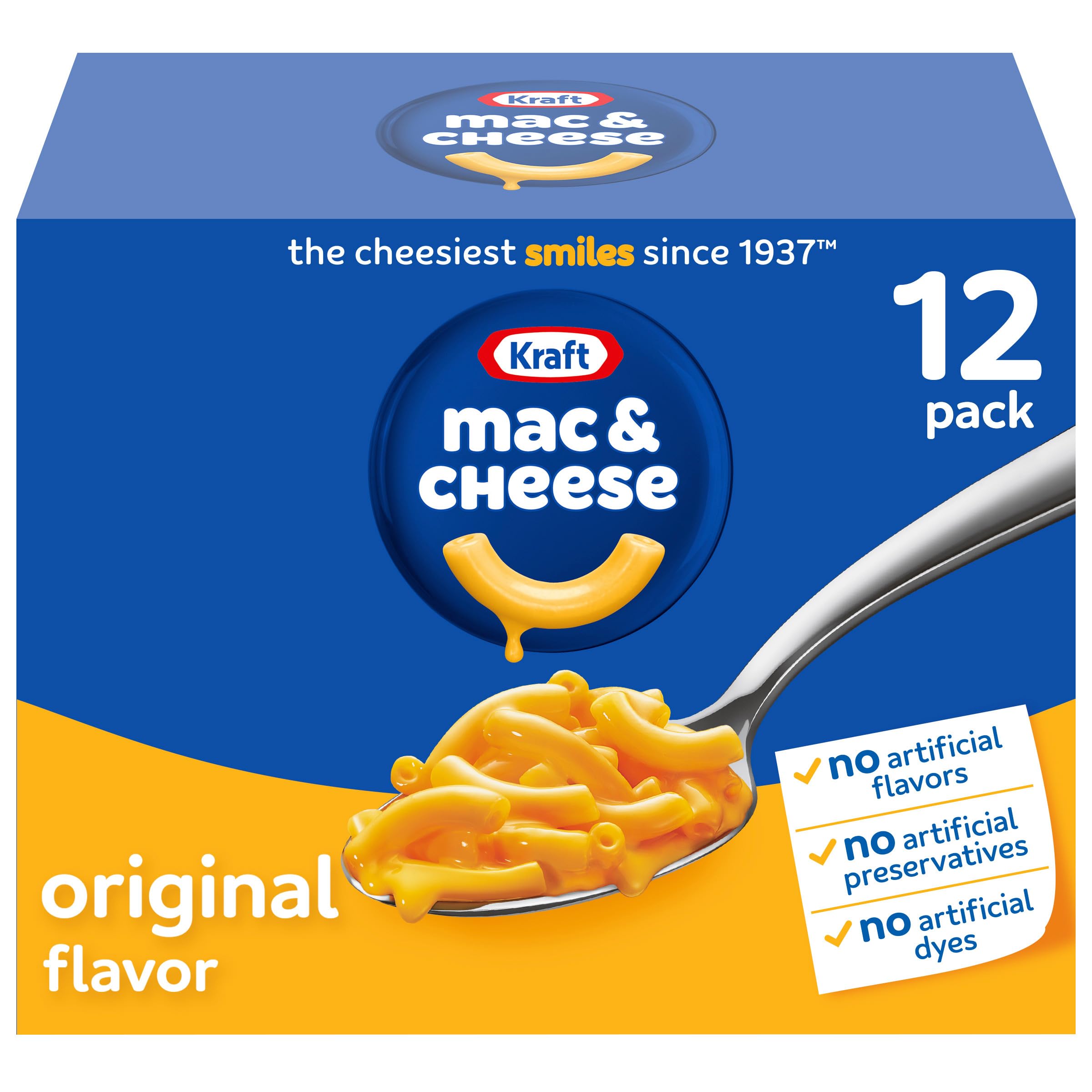 Kraft Original Mac & Cheese Macaroni and Cheese Dinner, 12 ct Pack, 7.25 oz Boxes