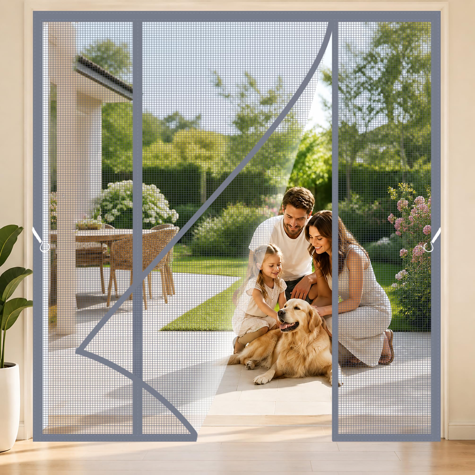 Fiberglass Magnetic Fly Screen for Double Doors Grey 215x270cm French Door Door Fly Screen Curtain for Patio Balcony Garage Double Opening Maximum Convenience