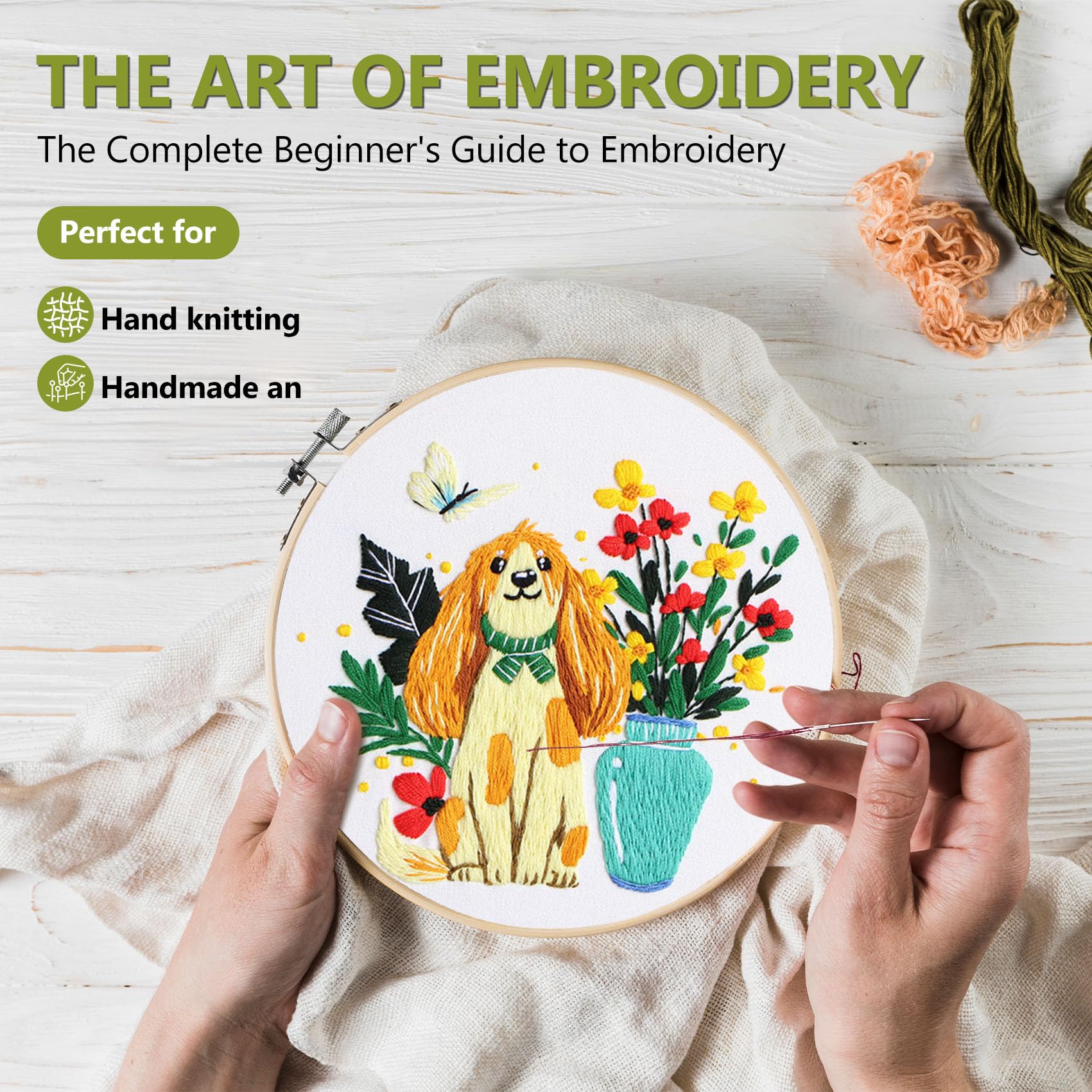 Santune 3 Pack Embroidery Kit for Beginners, Needlepoint Kits for Adults,Needle Point Sets with Stamped Dog Pattern Stitch Video Tutorial,Mothers Day Gifts
