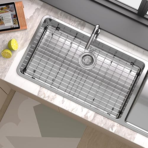 Miniatura 3 de Protectores de fregadero de acero inoxidable para cocina, rejilla inferior del fregadero, resistente a la oxidación, ubicación de drenaje trasero