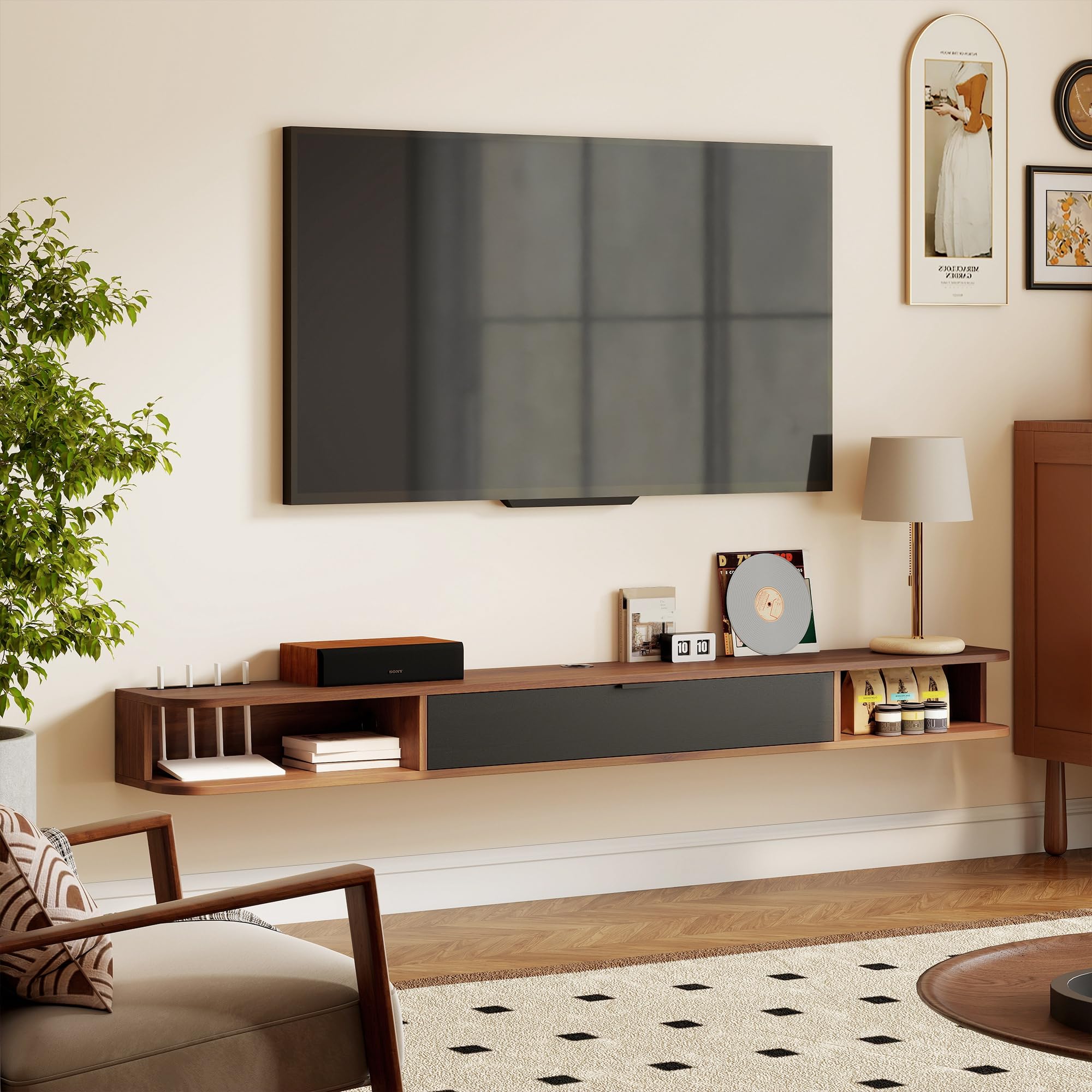 HOMCOM 71" Supporto TV sospeso moderno ripiano per TV fino a 75" Noce