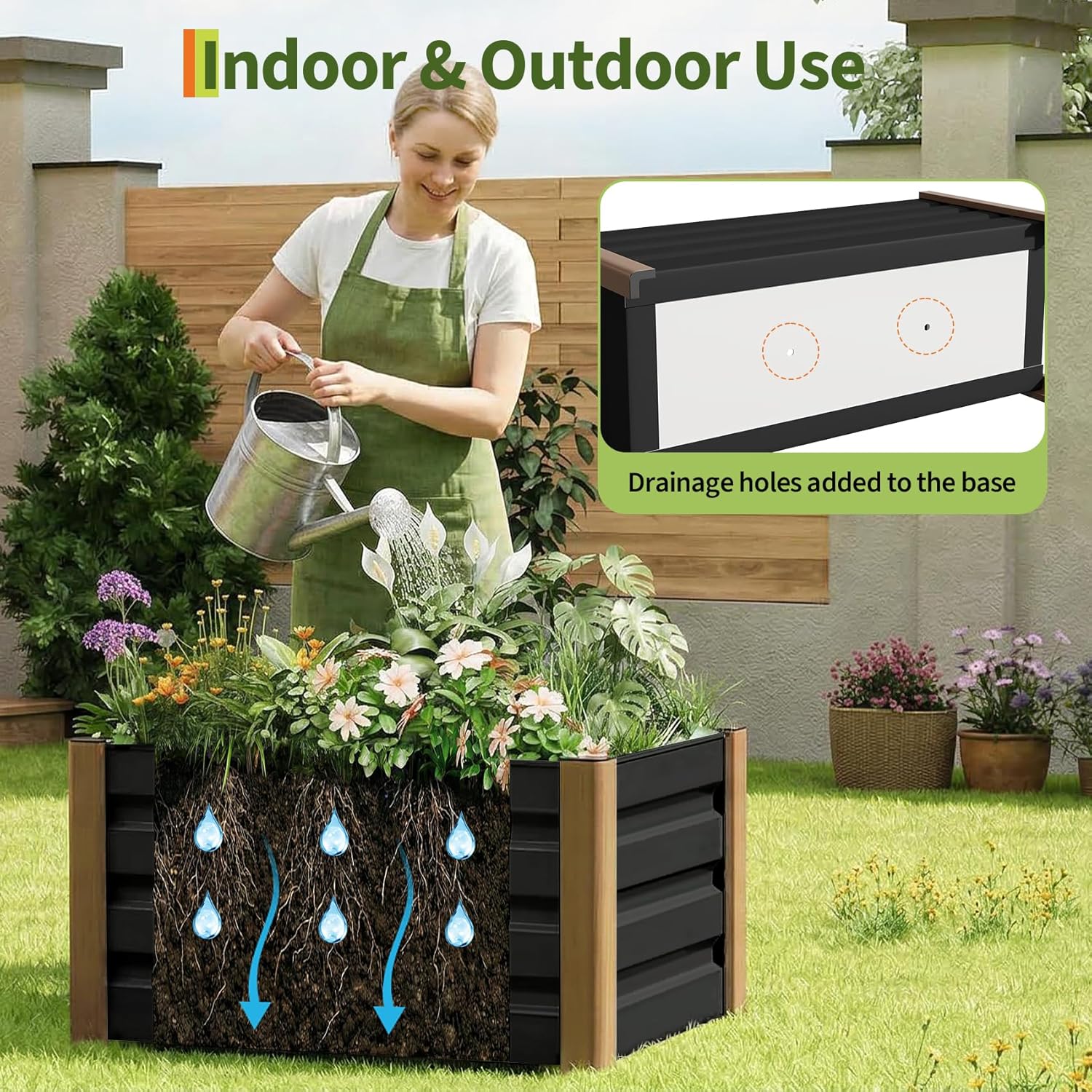 Garvee 2 Pack Aluminum Planter Box 24"X16"X18", Modern Raised Garden Bed with Rounded Corners & Anti-Cut Edging, Deep Design with Drainage Holes for Outdoor Patio & Balcony, Gray