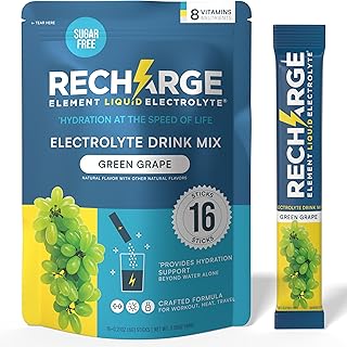 Recharge Element Liquid Electrolyte®Hydration Boost Formula - Green Grape Electrolyte Powder Packets | Sugar Free, Keto Friendly Drink Mix for Rapid Rehydration, Sports Recovery & Travel (16 Servings)