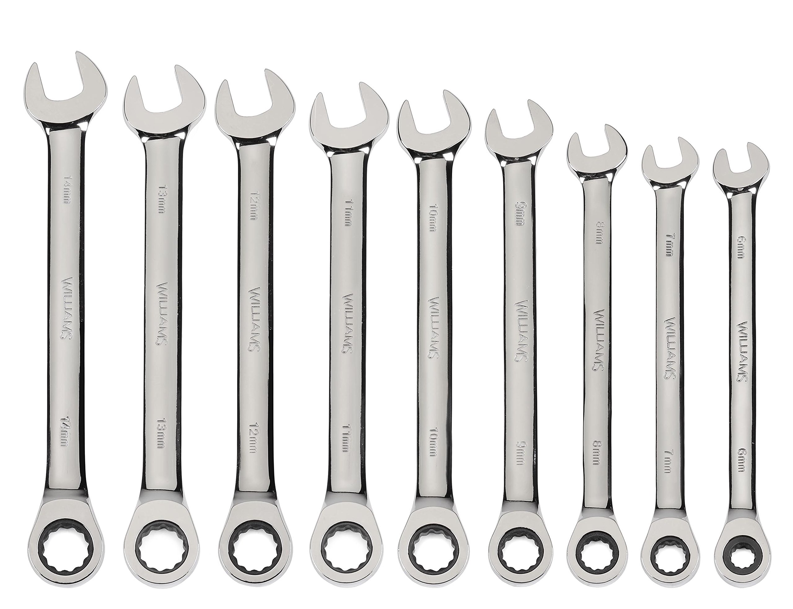Williams MWS-1123NRC Combo Ratcheting Wrench Set, 6mm - 14 mm, 9-Piece