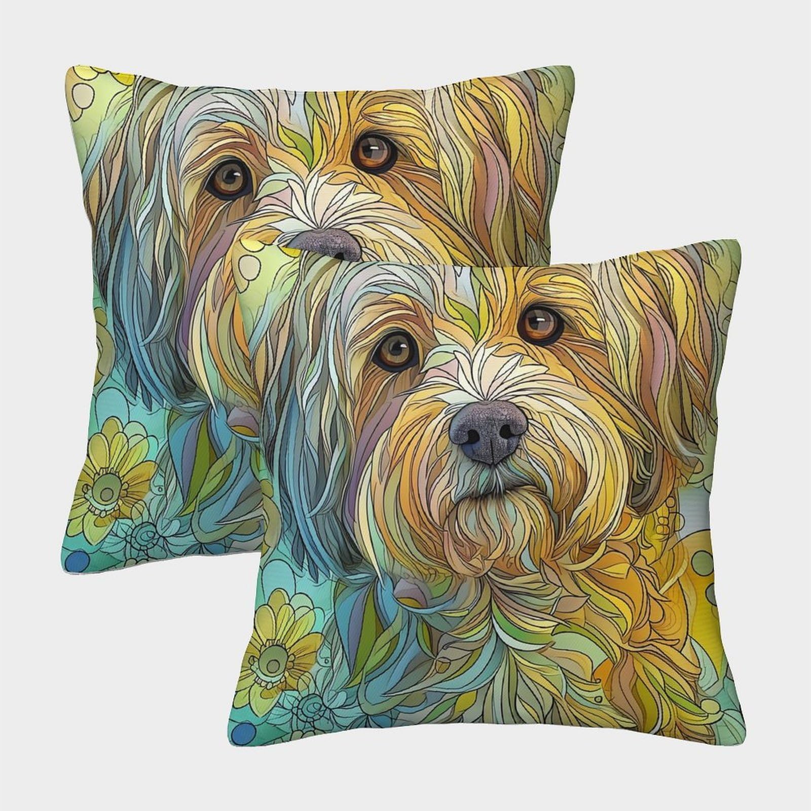 LeHuaiMa 3D Printed Yorkshire Terrier Throw Pillow Covers Dog Throw Pillow Case Garden Cushion Super Soft Pack of 2 for Sofa Couch Bed 40x40cm
