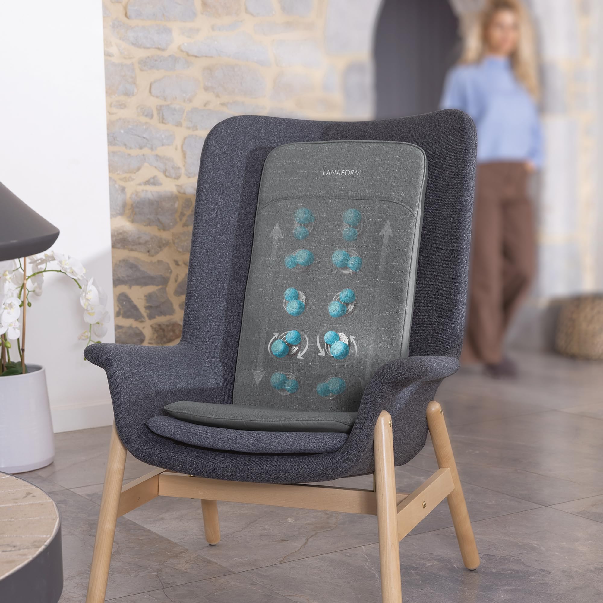 LANAFORM - CozyShiatsu - Couvre-siège Massage Shiatsu - Fauteuil Massant Chauffant Dos - Têtes Gel Rotatives Relaxation - Chaleur Lombaire Activable - Siège Bureau Canapé Détente