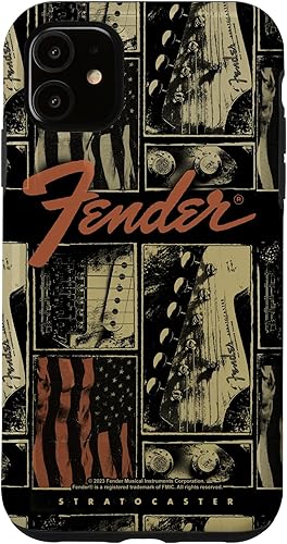Funda vintage para iPhone 11 Fender Stratocaster Americana con collage envejecido