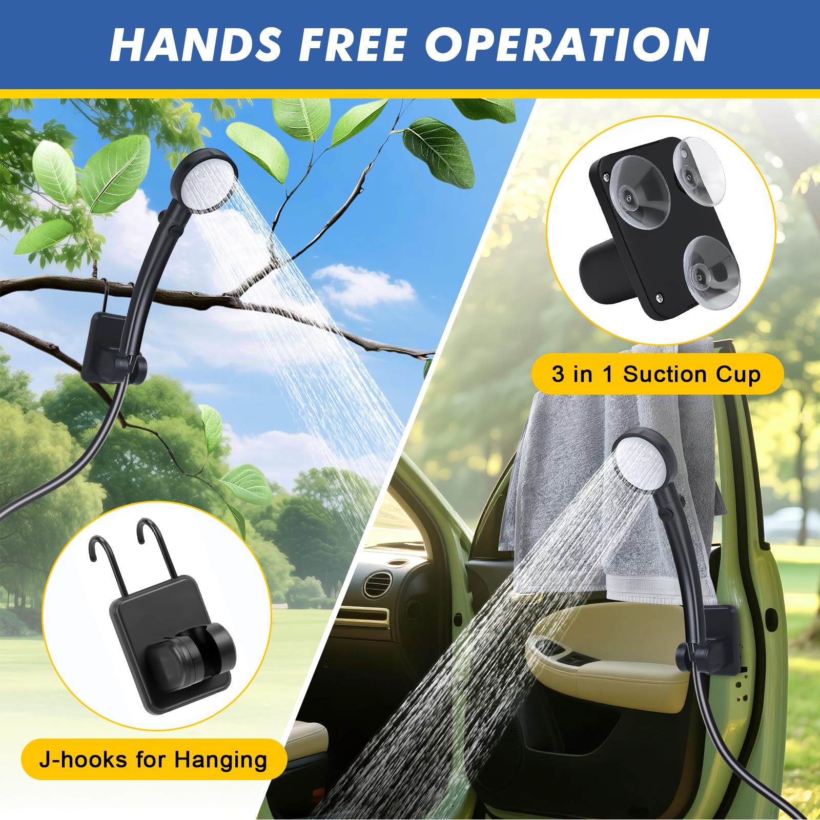 Fohil Douche portable pour camping, 6000 mAh, rechargeable avec affichage numérique, pompe de camping étanche IPX7 pour camping, plage, randonnée, voyage, nettoyage des animaux domestiques