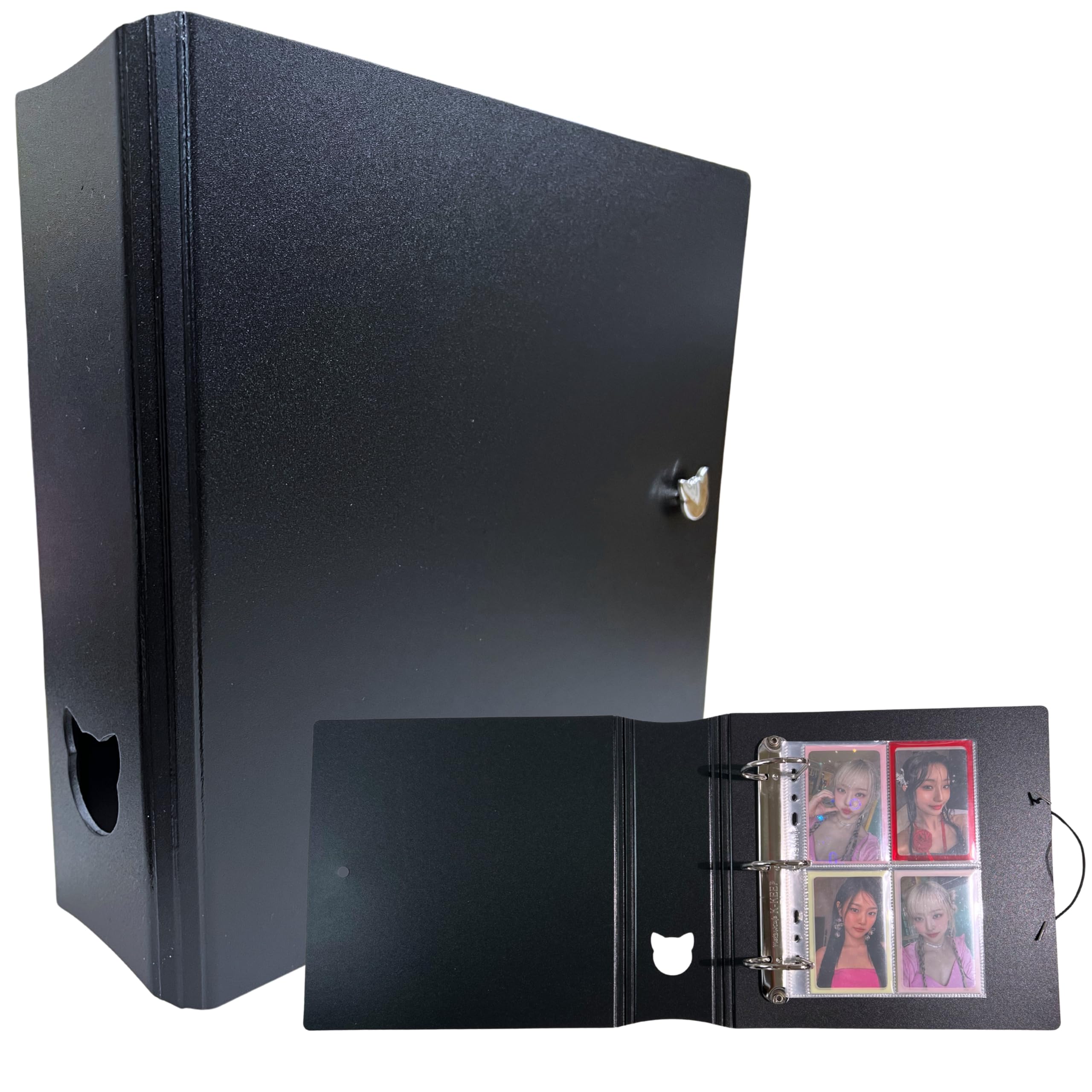 MEOWCAFE K-Keep A5 Wide 2 INCH Binder, Large Capacity Kpop Photocard Binder with 2 Backboards and 25 Single Sided A5 Slim Pages (Minimal Black)