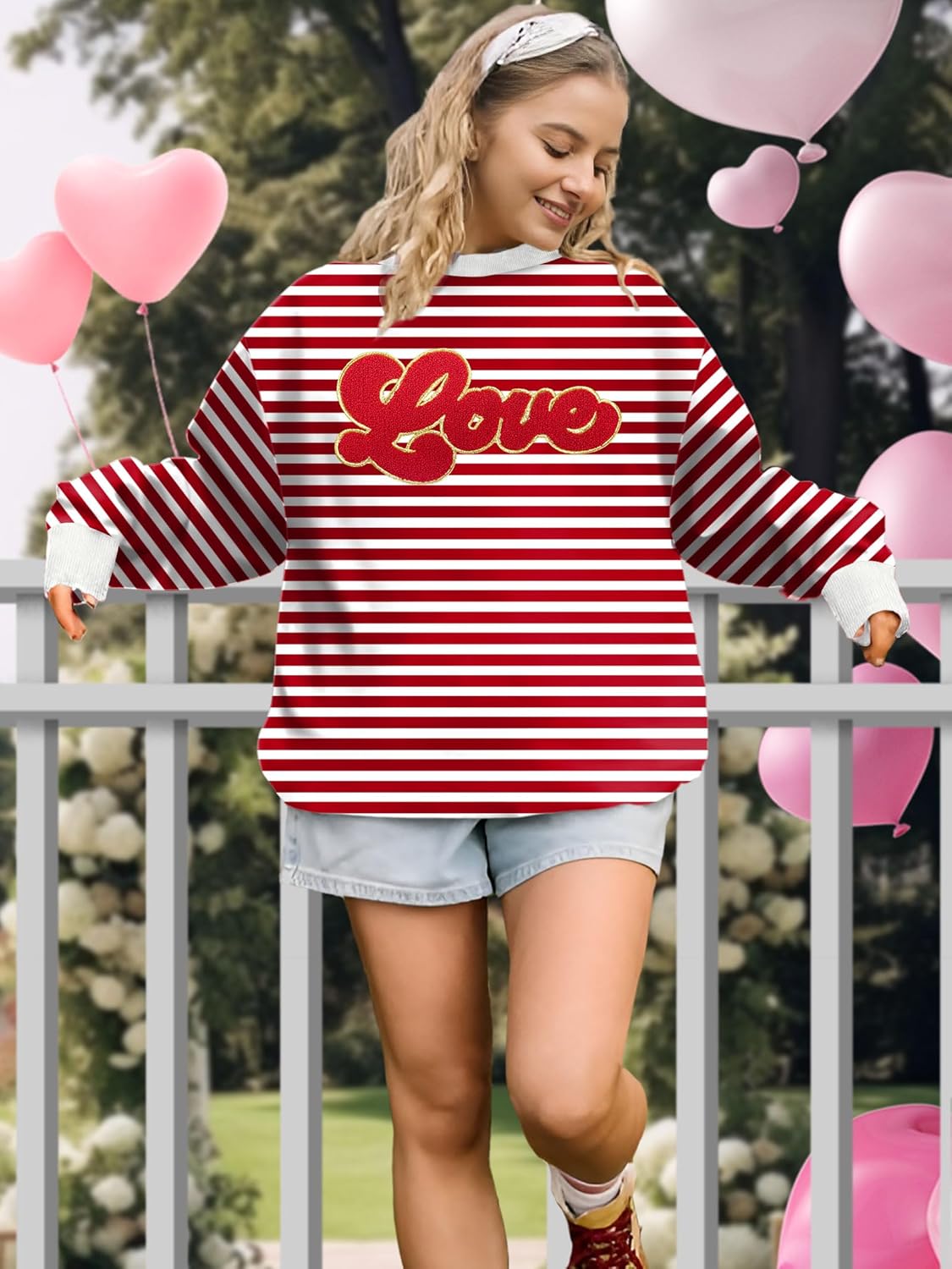 Valentines Sweatshirt Women: Love Chenille Pach Sweatshirts Valentines Shirt Love Heart Pullover Tops - Image 2