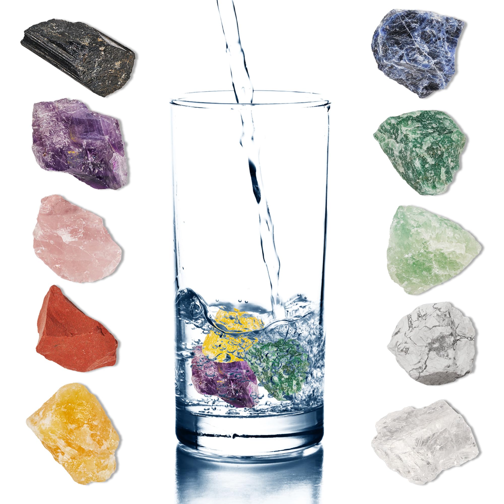 PURAJA All in One Edelstein Set | Alle Wasserstein Mischungen selbst zusammenstellen | Je ein Stück von den 10 beliebtesten Wasser- & Heilsteinen | 100% Natursteine
