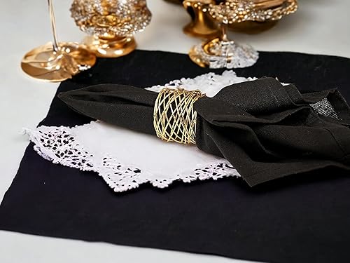 Miniatura 9 de ALPHA Living HOME Juego de 12 servilleteros metálicos de malla dorada para decoración de mesa de comedor, boda, vacaciones, fiesta, uso diario,