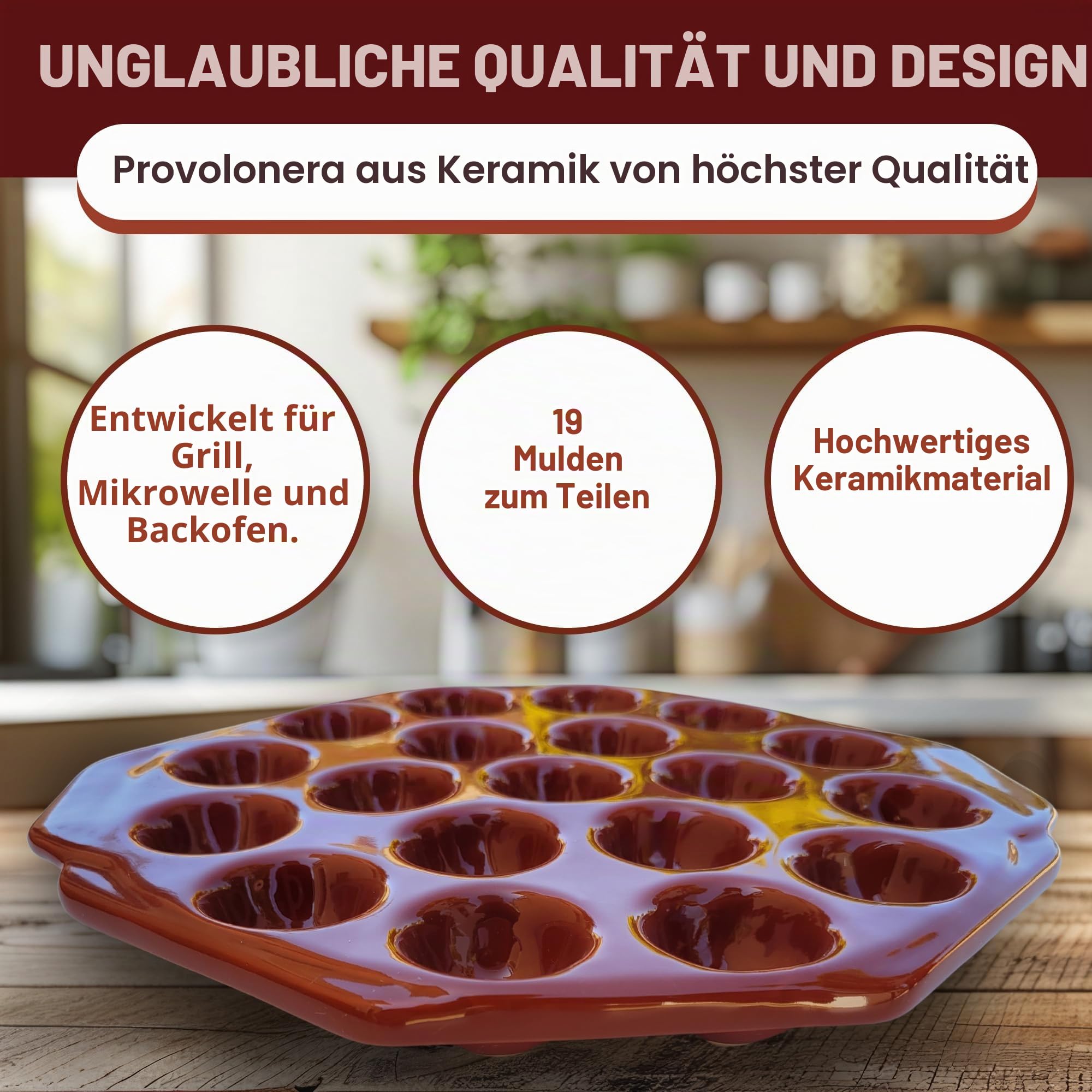 Provolonera Provolera Schmelzkäse aus Terrakotta, 19 Mulden, Grill, Mikrowelle, Käse und Schnecken. Zum Grillen, BBQ, zum Essen oder Abendessen. Provoleta Provolera