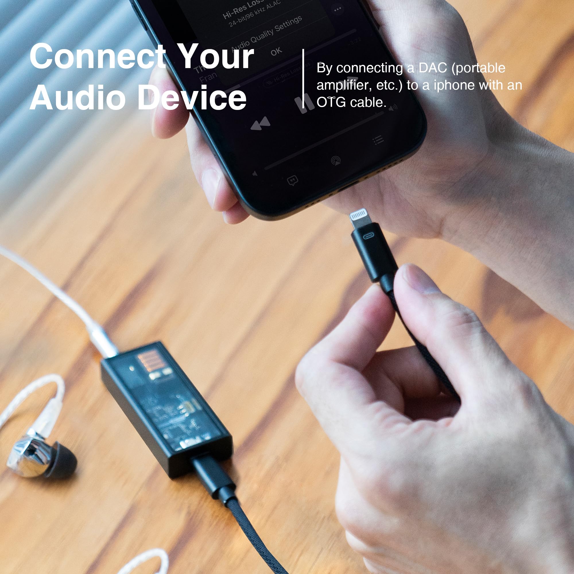 Questyle USB-C-DAC-OTG-Kabel, 1,2 m, Audio-Adapter für iPhone 13/12/11/X/8/7/6/Plus, iPad Pro/Air/Mini, iOS15 auf Typ-C-Stecker-Adapter (nur passend für Verstärker M12i M15i)