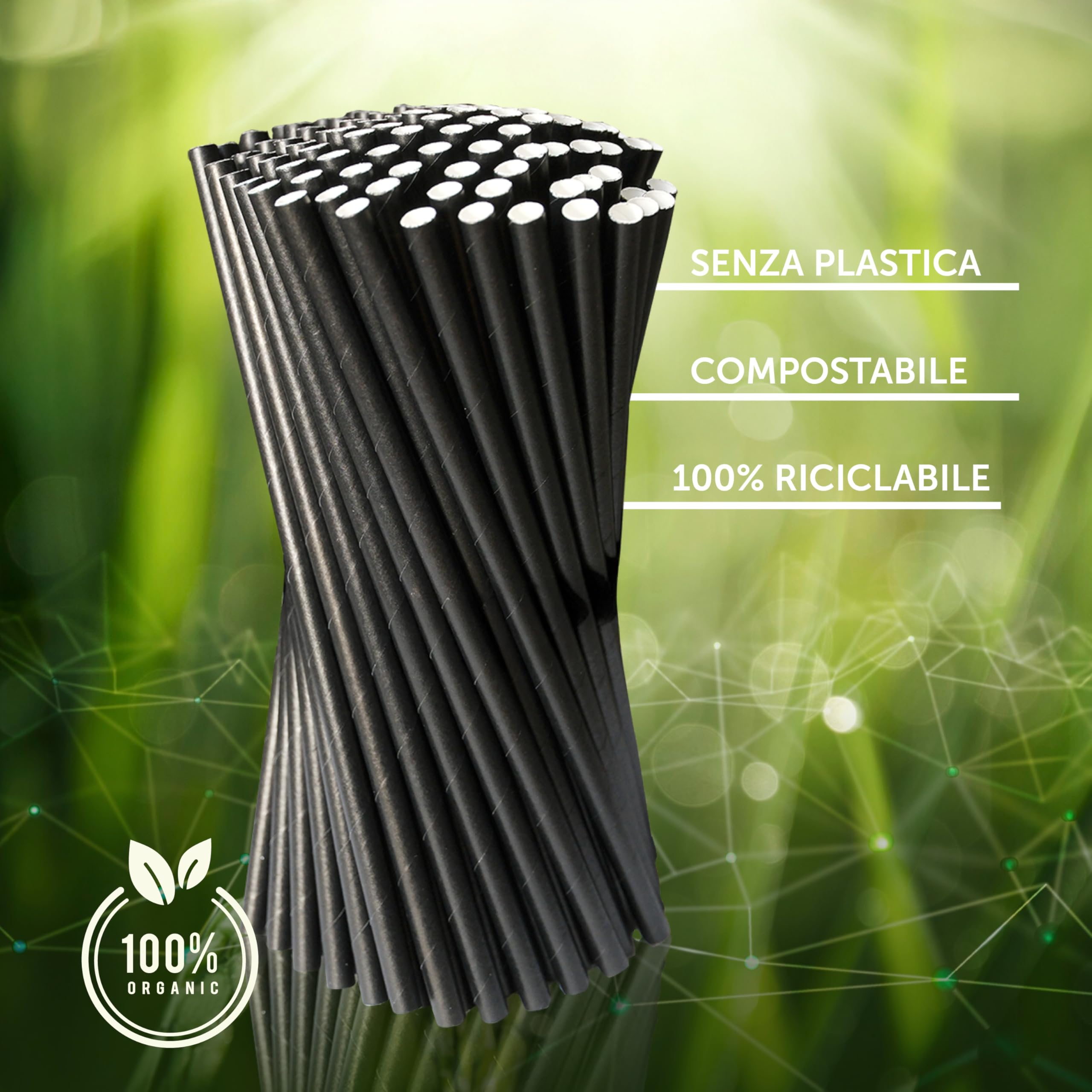 DETERMONDO 1000 Cannucce Cocktail Carta Nera 20 cm x 7 mm Biodegradabili Compostabili Ecologiche per Bevande Fredde, Bar, Feste, Locali e Ristorazione