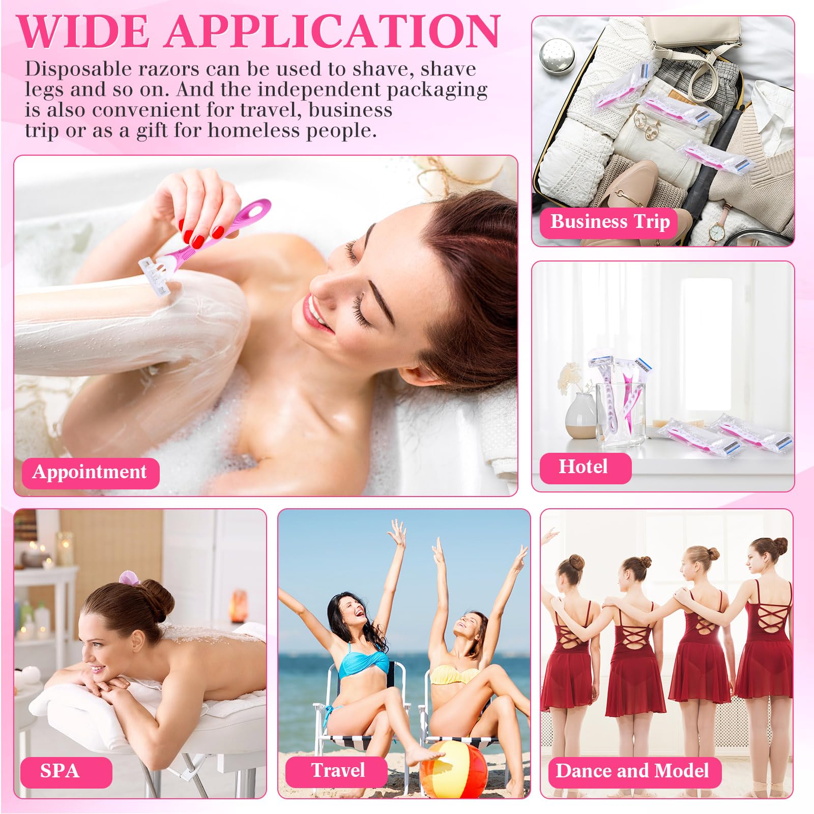 Afeitadoras desechables para mujer (12 unidades, 3 hojas, sueltas) para piel sensible, afeitado cómodo para baño, hotel, viaje.