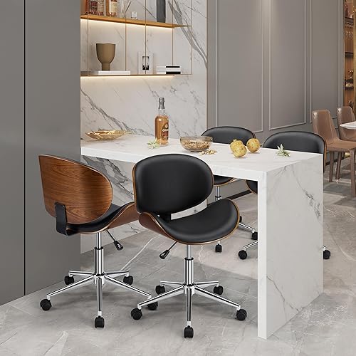 Miniatura 7 de Yaheetech Silla de escritorio ergonómica, silla de oficina sin brazos, asiento de madera curvada de mediados de siglo, silla de computadora,