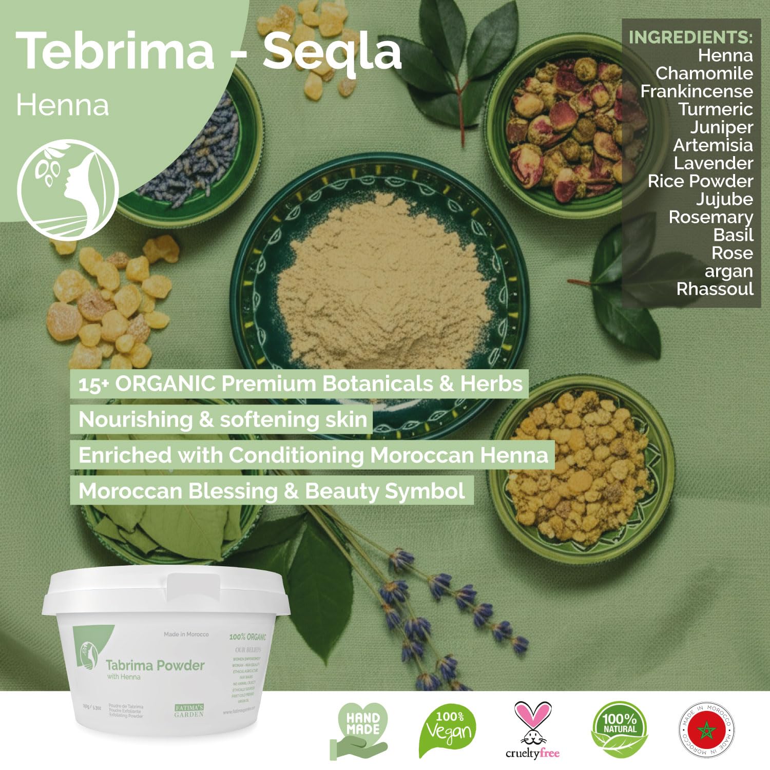 Fatima's Garden Tabrima/Seqla Esfoliante Hammam Marocchino Naturale Rituale Ancestrale 150g