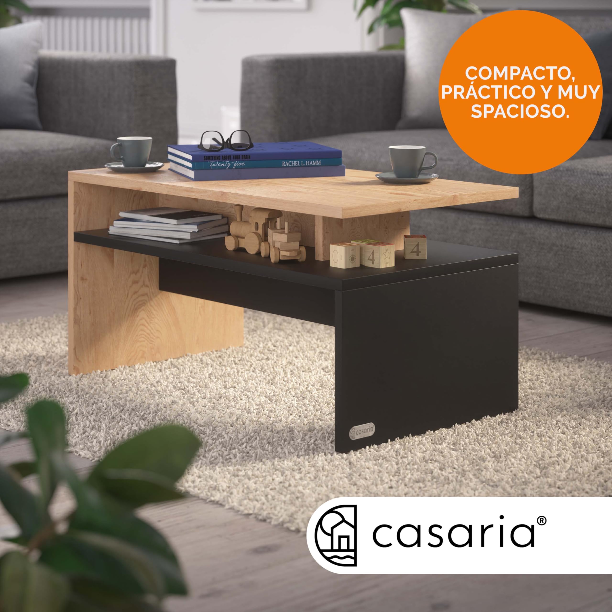 CASARIA® Mesa de Centro Sacramento 95x55x50cm Mesita Auxiliar Carga hasta 50kg Mueble de Salón Gris Madera
