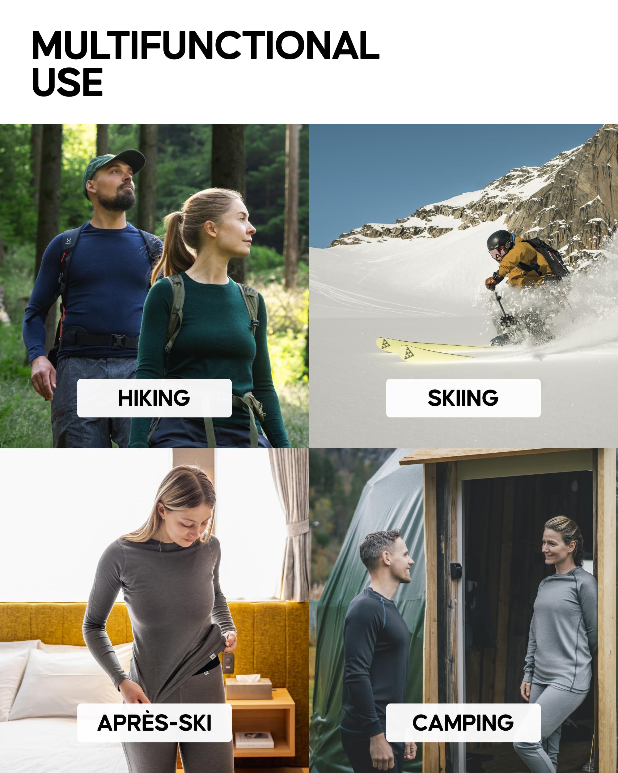 DANISH ENDURANCE Merino Wool Base Layer Set Women, Top and Bottom Set, Thermal Underwear for Womens, Tights, Long Sleeve