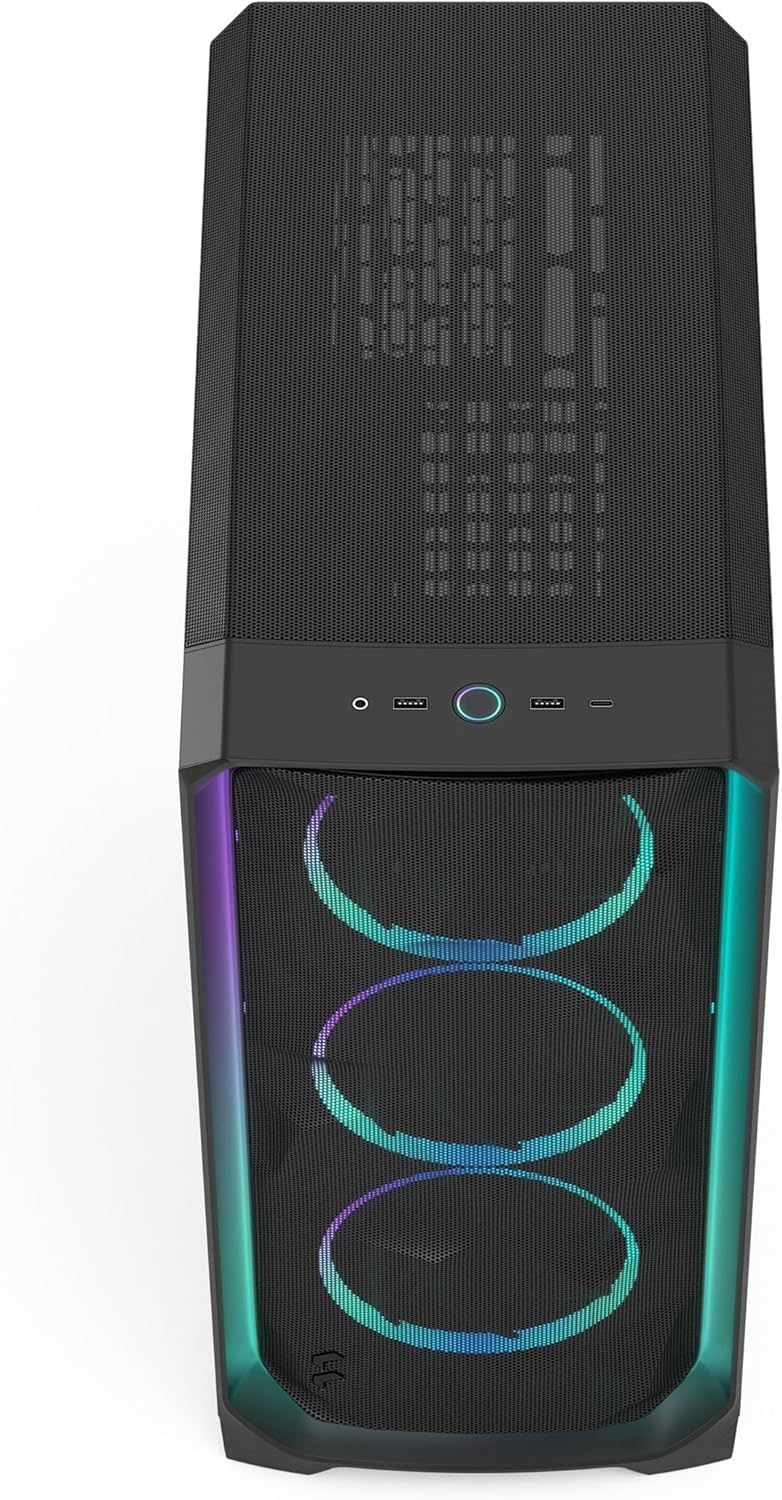 De dalt a baix view of Meshify 3 front I/O and top panel