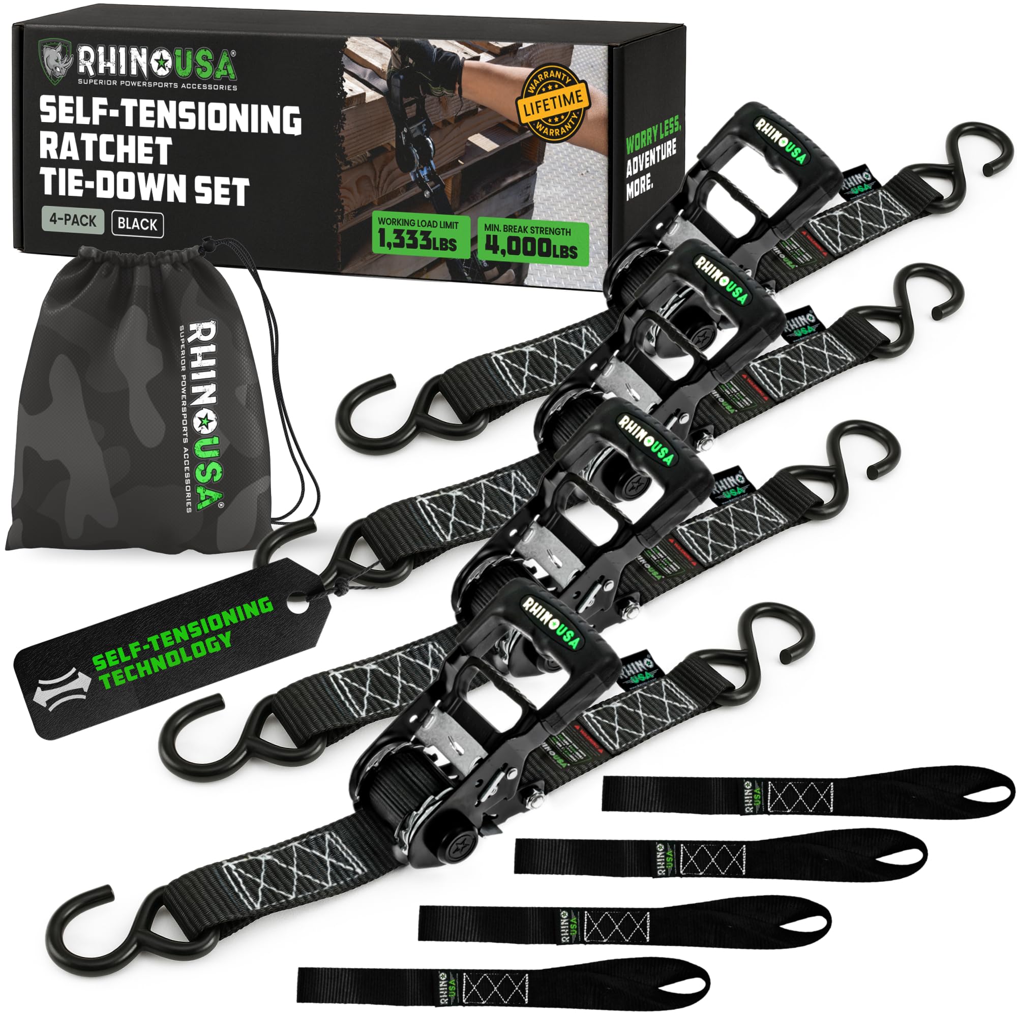 Rhino USA Self Tensioning Ratchet Straps