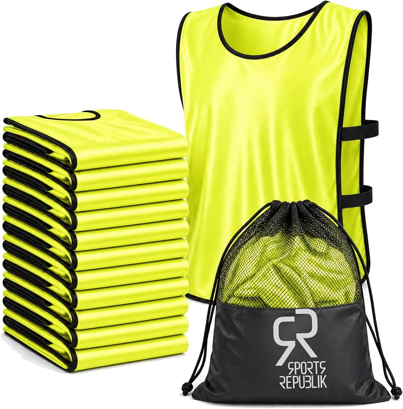 Pinnies for Sports 12-Pack - Soccer & Football Pennies, Scrimmage Vests, Adult, Youth & Kids, Opaque