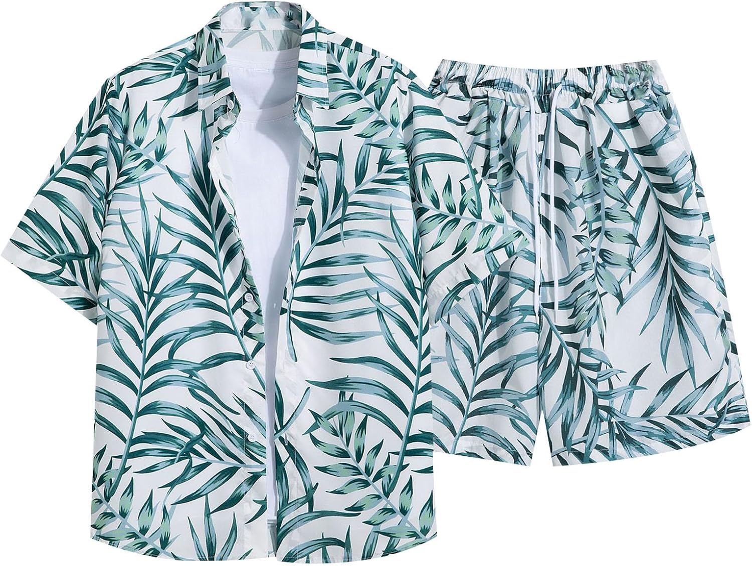 Men Hawaiian 2 Piece Outfits Summer Beach Matching Set Short Sleeve Hawaii Floral Shirts and Shorts Two Piece Suit