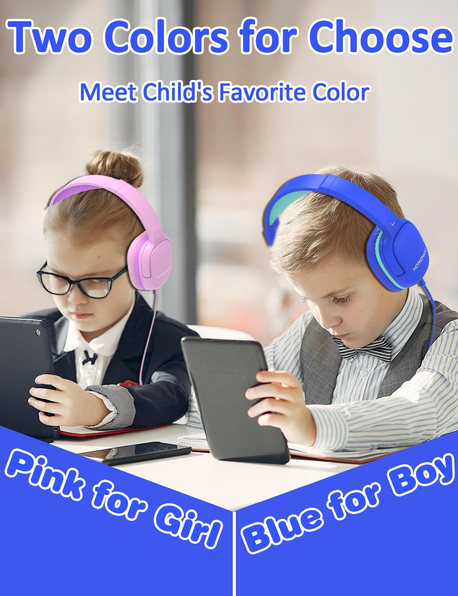 K3 Auriculares Niños con Cable, Auriculares Infantiles Limitación de Volumen de 85dB/94dB, Conector de 3,5 MM, Sonido Estéreo, Plegable Musica Cascos Niña (Azul)