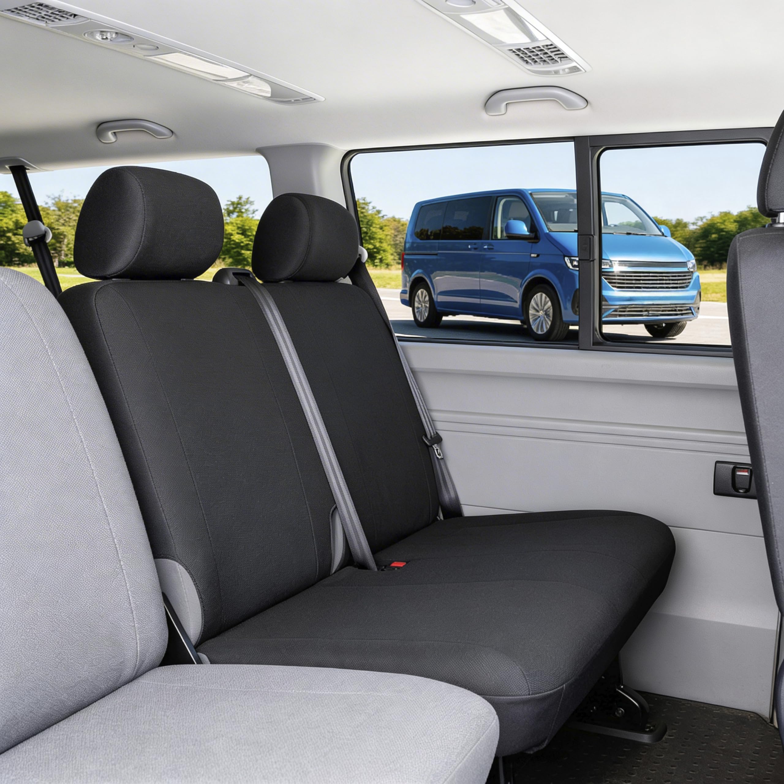Walser 10521 Housse de Voiture Transporter sur Mesure, Housse de siège en Tissu Anthracite Compatible avec VW T6, Double Banc à l'arrière