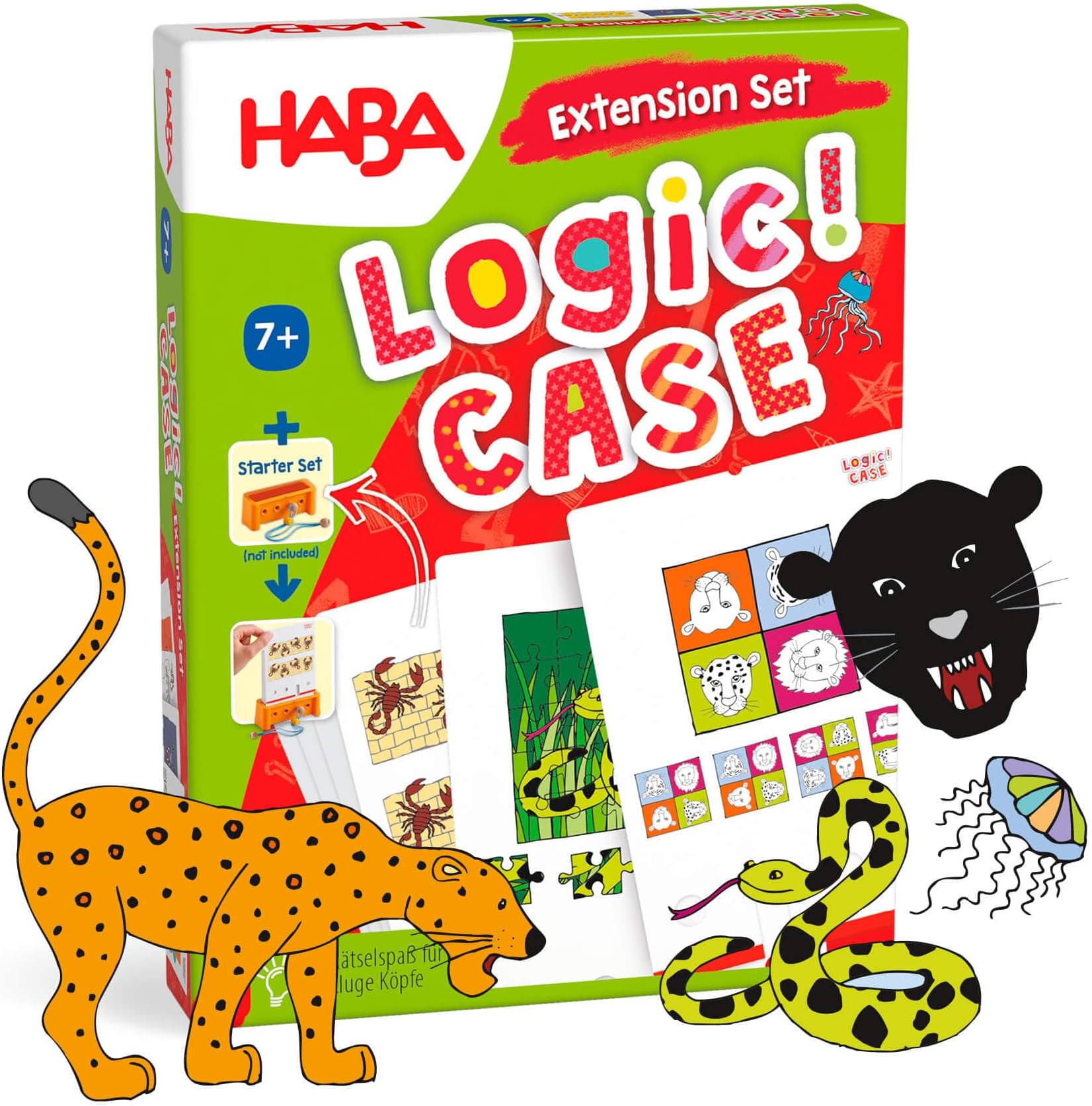 Logic! Case Extension Set: Dangerous Animals - Additional Cards for Starter Case from 7 Years - Perfect as a Travel Game for on the Go - 77 Picture Puzzles Around Wild Animals - 1307153001