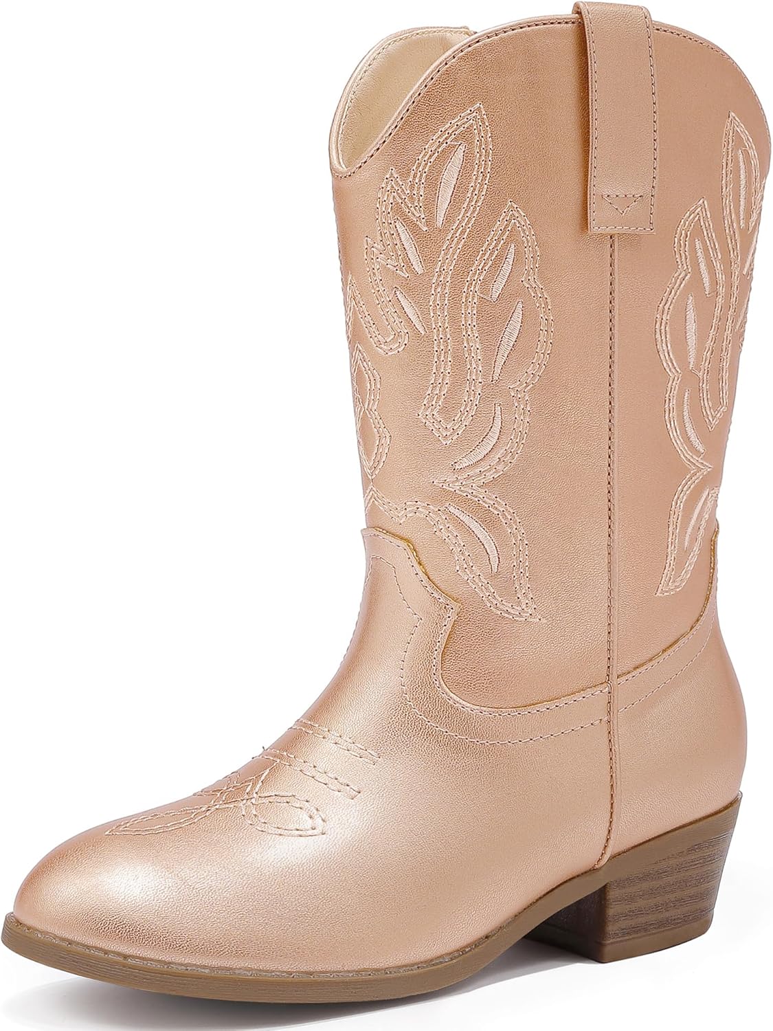 LAURMOSA Cowgirl Boots for Little Girls Mid Calf Pointed Toe Kid Cowboy Boots Side Zipper Classic Embroidered Western Boots Horse Riding Shoes Party for Toddler Little Big Kids