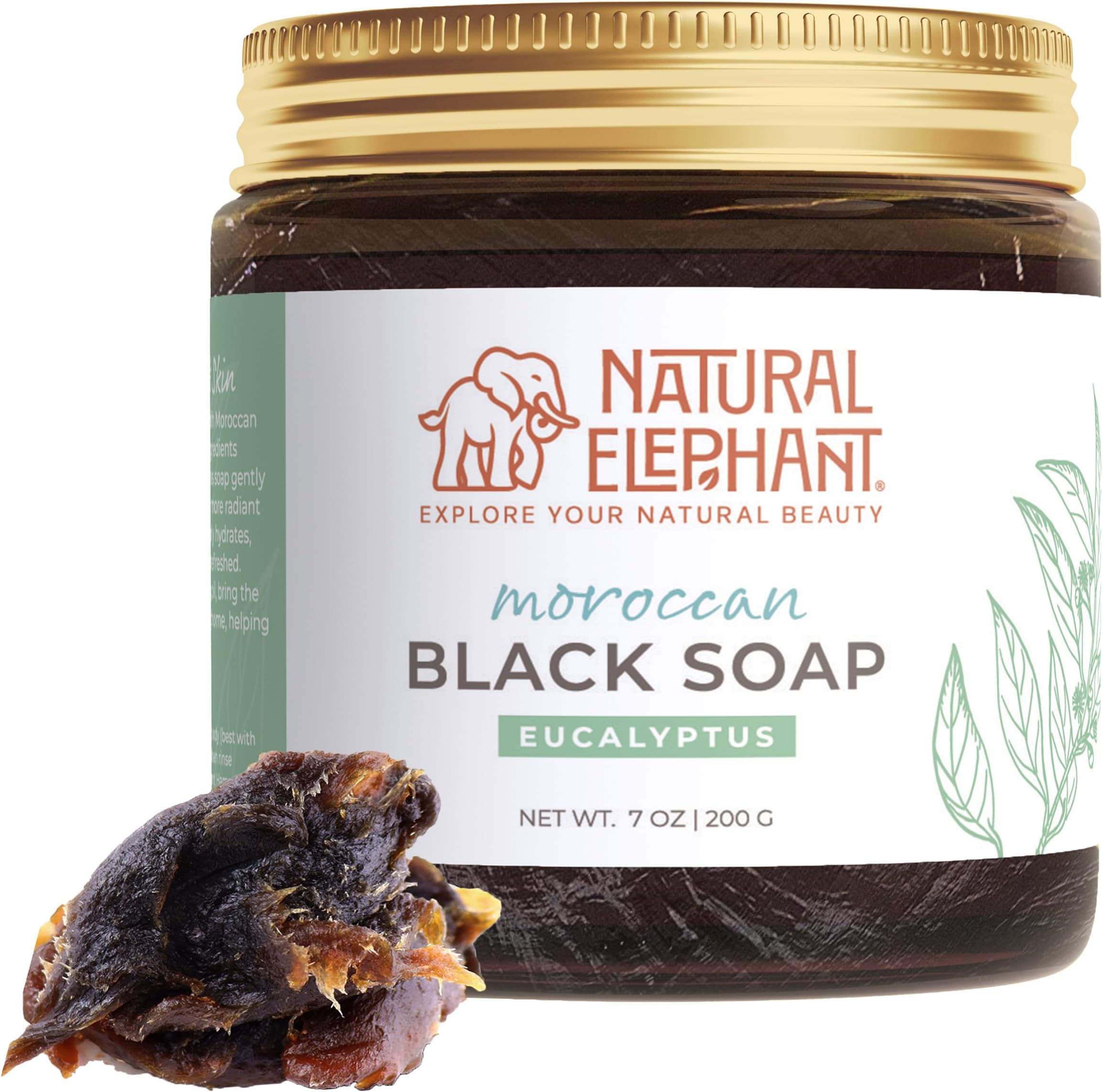 Natural Elephant Moroccan Black Soap With Eucalyptus Essential Oil 200g (7oz)