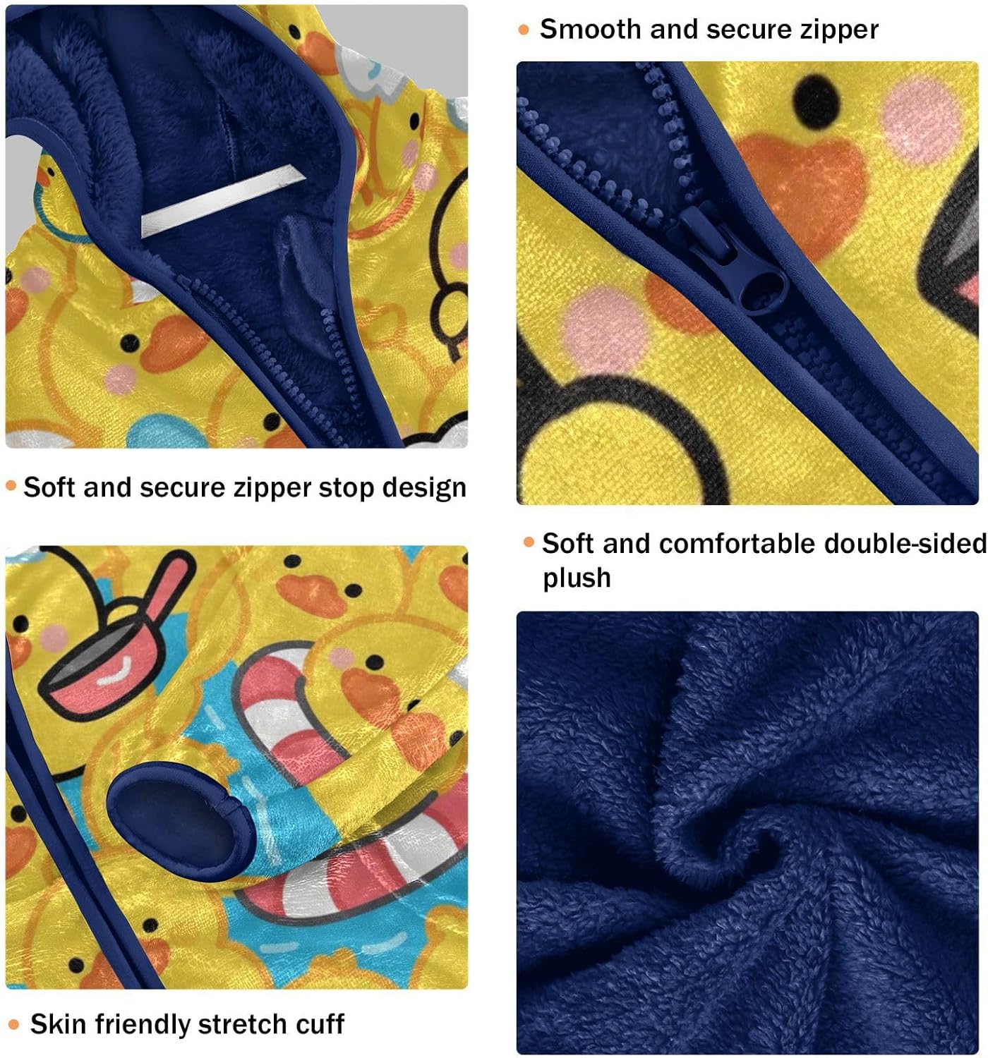 Cartoon Cute Duck Yellow Toddler Winter Jackets Children Plush Outerwear Navy Blue Baby Boys Hoodie