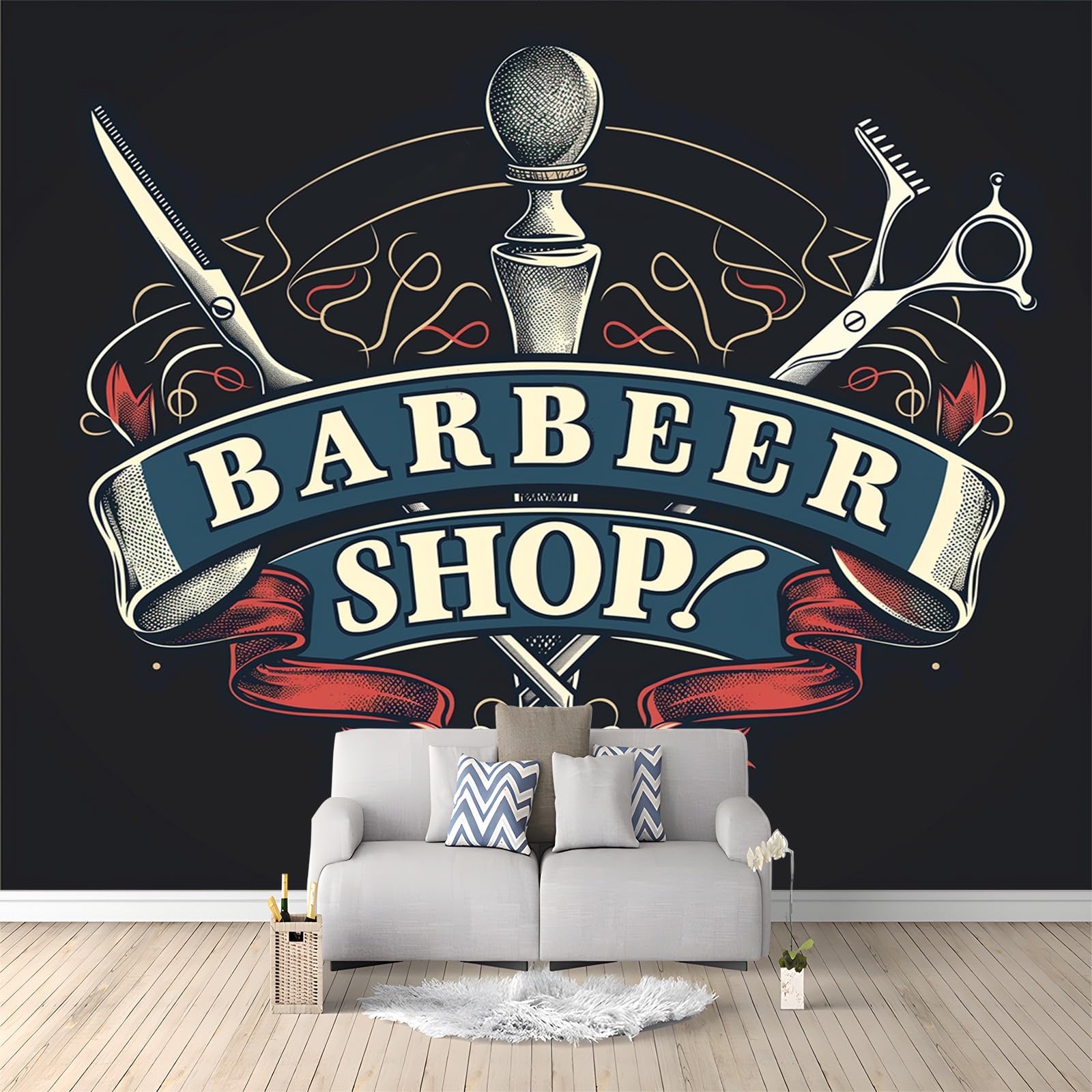 Mural Wallpaper for Living Room Barber Shop Scissors 250 x 175cm Art Photo Wallpaper Non-Woven Wall Mural Wallpaper Poster, Modern Bedroom Kids Room TV Background Wall Decor