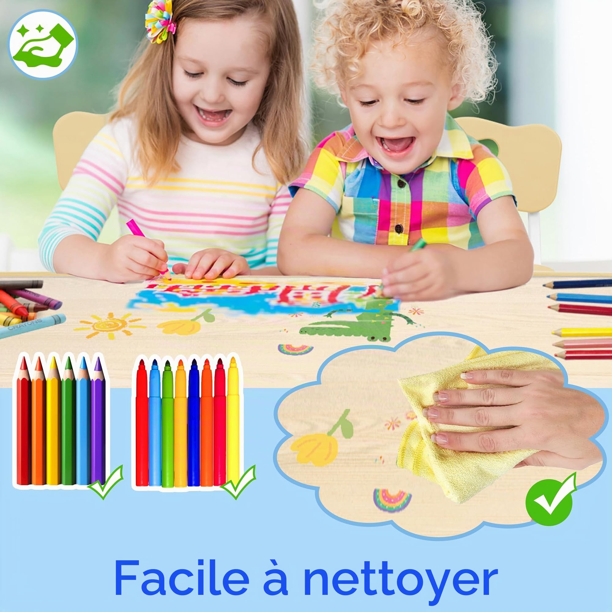 FIVMEN Table pour enfant avec 4 chaises en plastique - Hauteur réglable - Pour garçons et filles à partir de 2 ans - Couleur bois