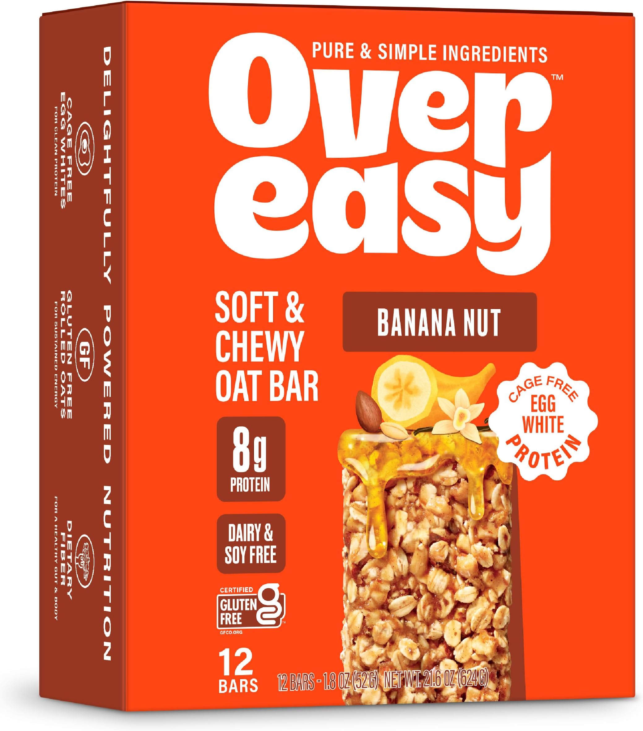 Over Easy Soft and Chewy Granola Breakfast Bars - Granola and Protein Bars - Energy Snack Bars - Clean, Gluten Free, Dairy Free, Soy Free and Kosher (Banana Nut, 12 Count)