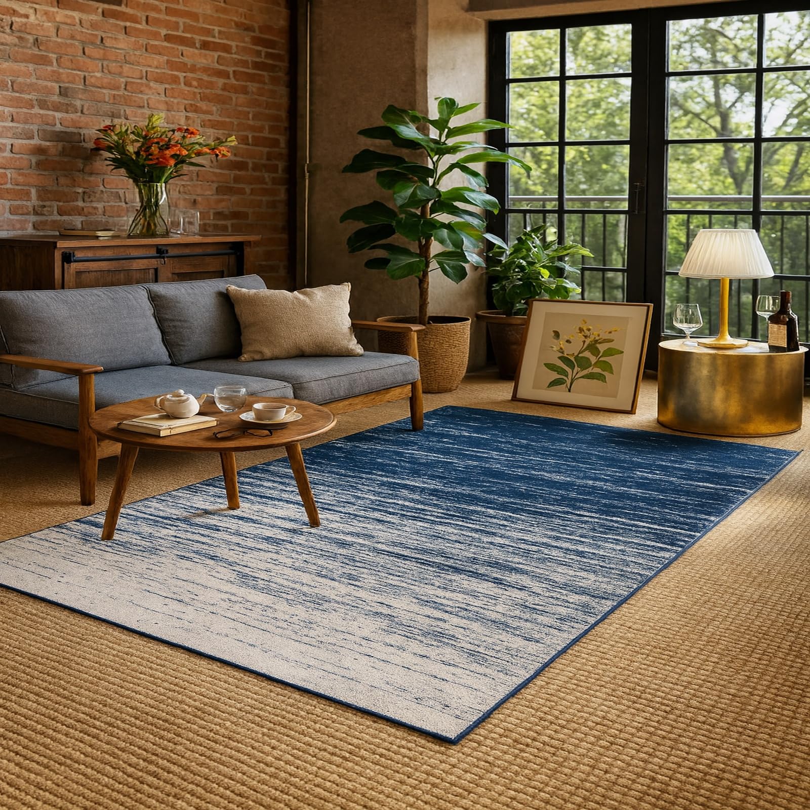 Tapis de salon moderne bleu marine grand tapis de chambre 180x270cm