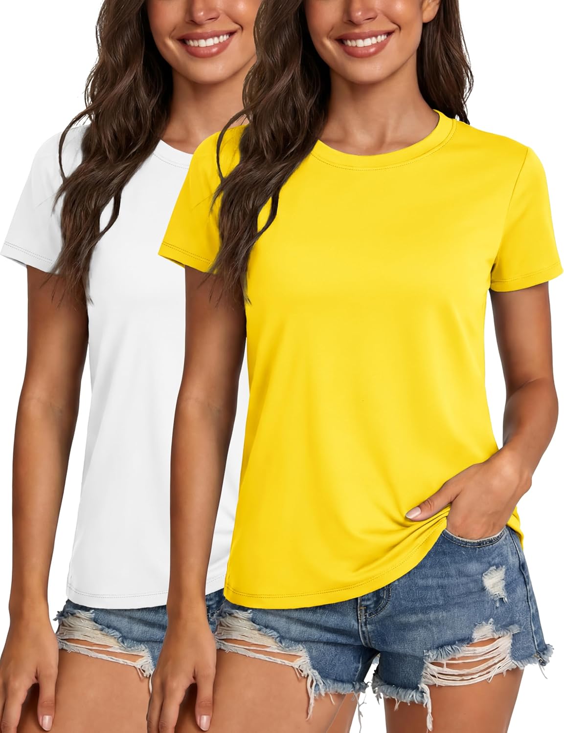 MAGCOMSEN 2 Pack Women's Short Sleeve Workout T-Shirts UPF 50+ Athletic Running Quick Dry Tops Rash Guard