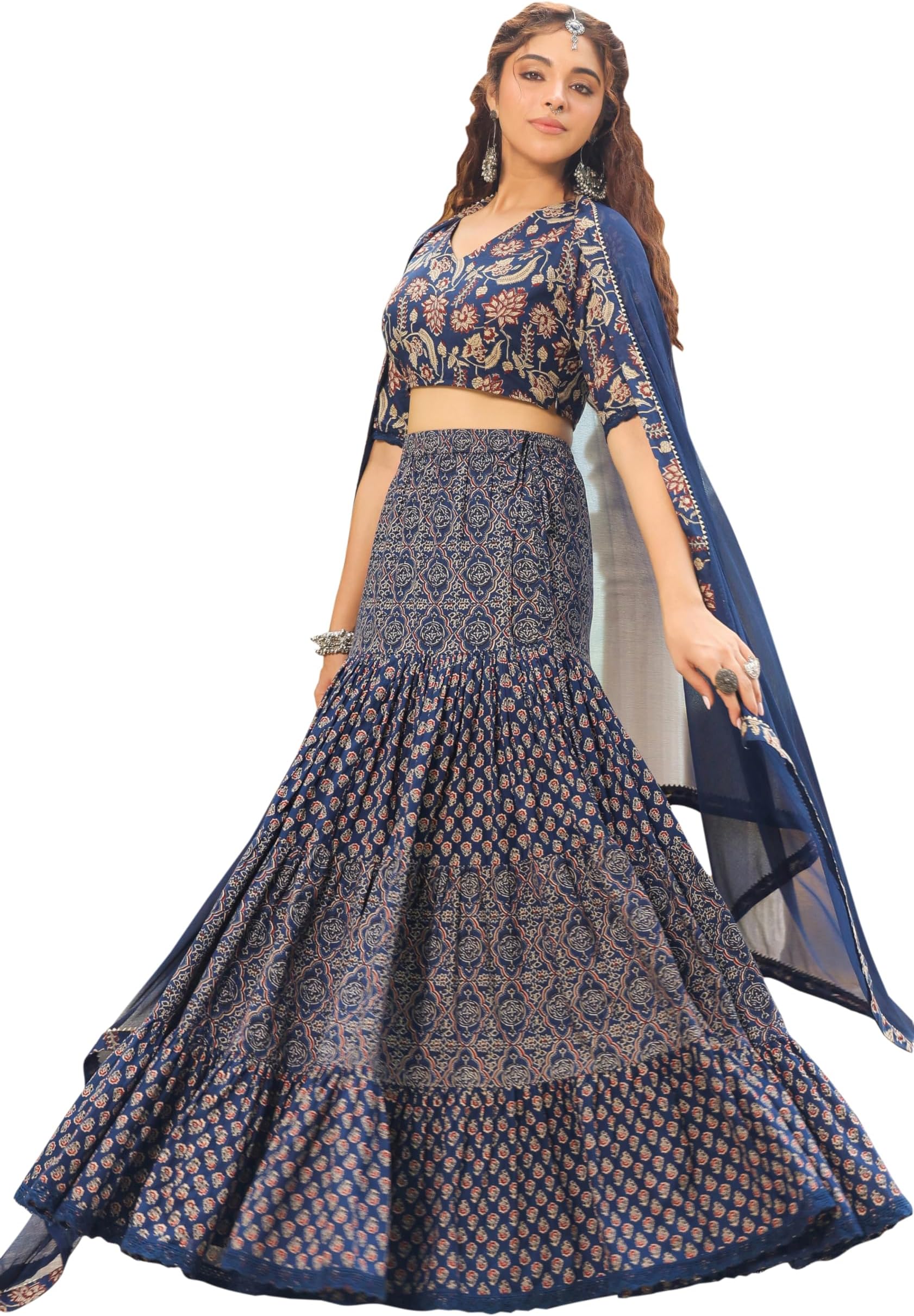Janasya Indian Women's Maroon Pure Cotton Festive Wedding Flared Lehenga Choli for Women with Ready to wear Stitched Blouse