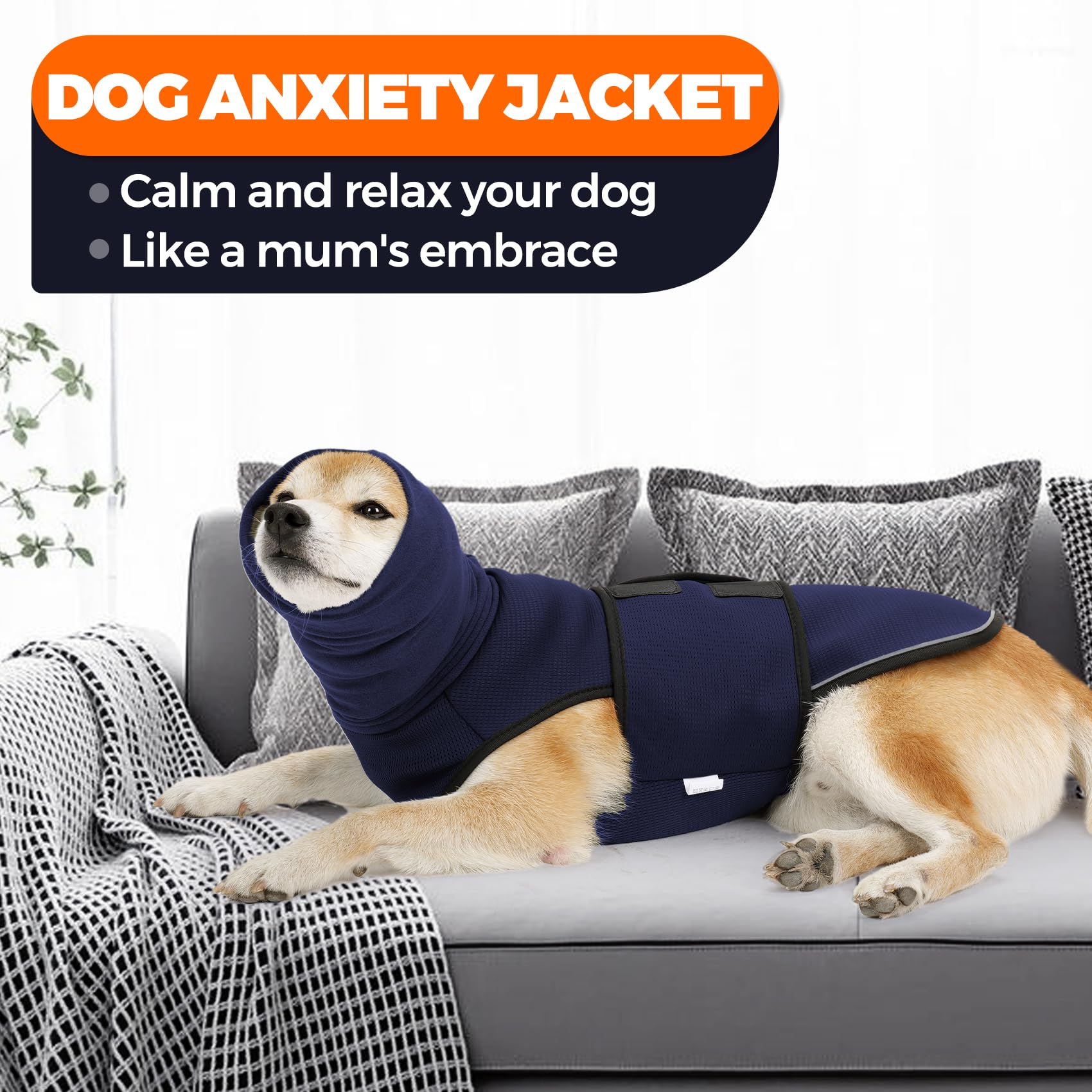 HEYWEAN Hundemantel mit beruhigender Kapuze und Ohrenschutz Anti Stress Weste Hund Beruhigungsweste Hund Rollkragen für Hunde Angst Beruhigungsjacke für Hunde Calmingshirt mit reflektierenden Streifen