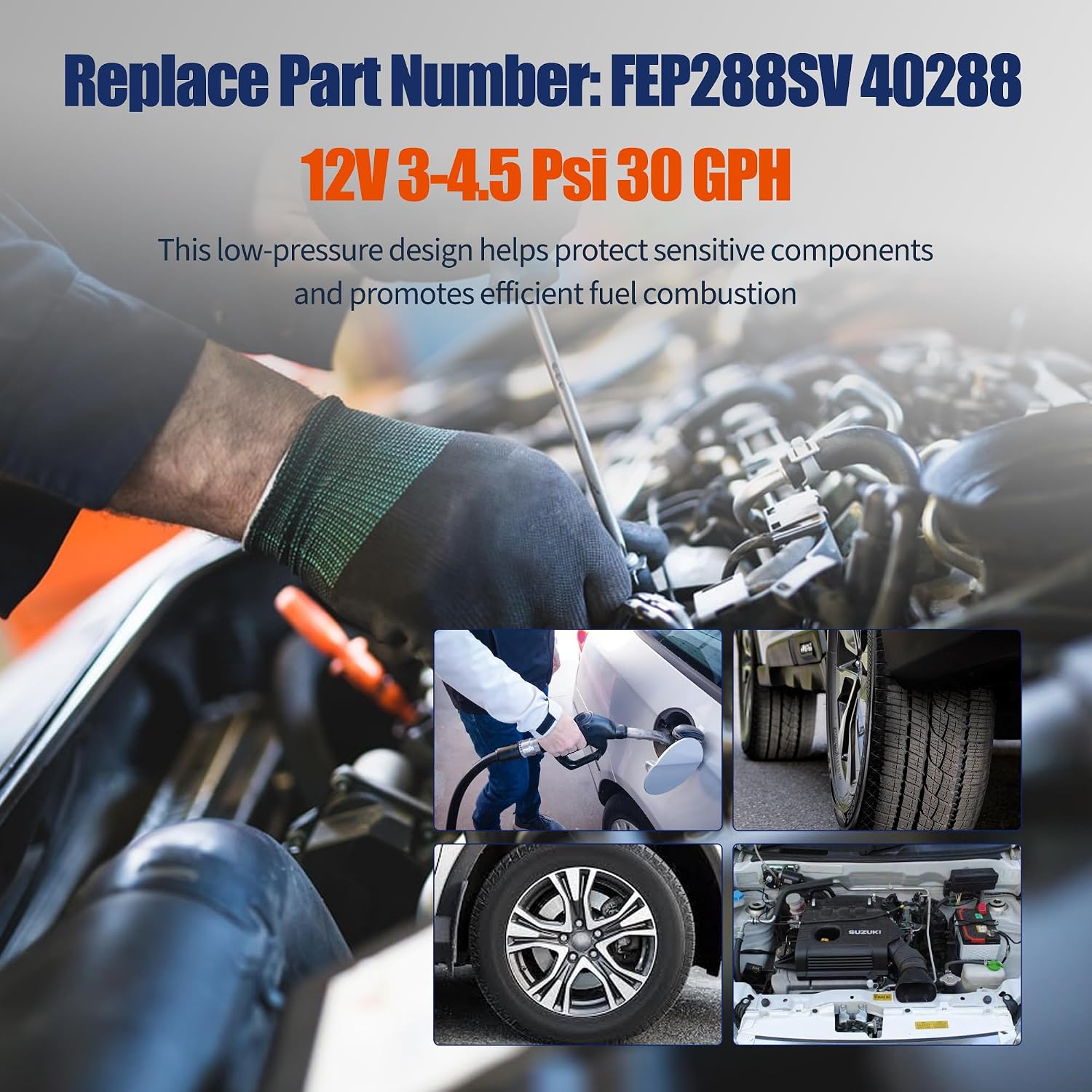 Solid State Fuel Pump Kit Replacement for Facet FEP288SV 12V 1/8 NPT 3-4.5 Psi Cube Electric Fuel Pump with Clamps/Fittings/Filter