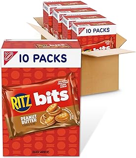 Bits Peanut Butter Sandwich Crackers, Bulk Lunch Snacks, 40 Snack Packs (4 Boxes)