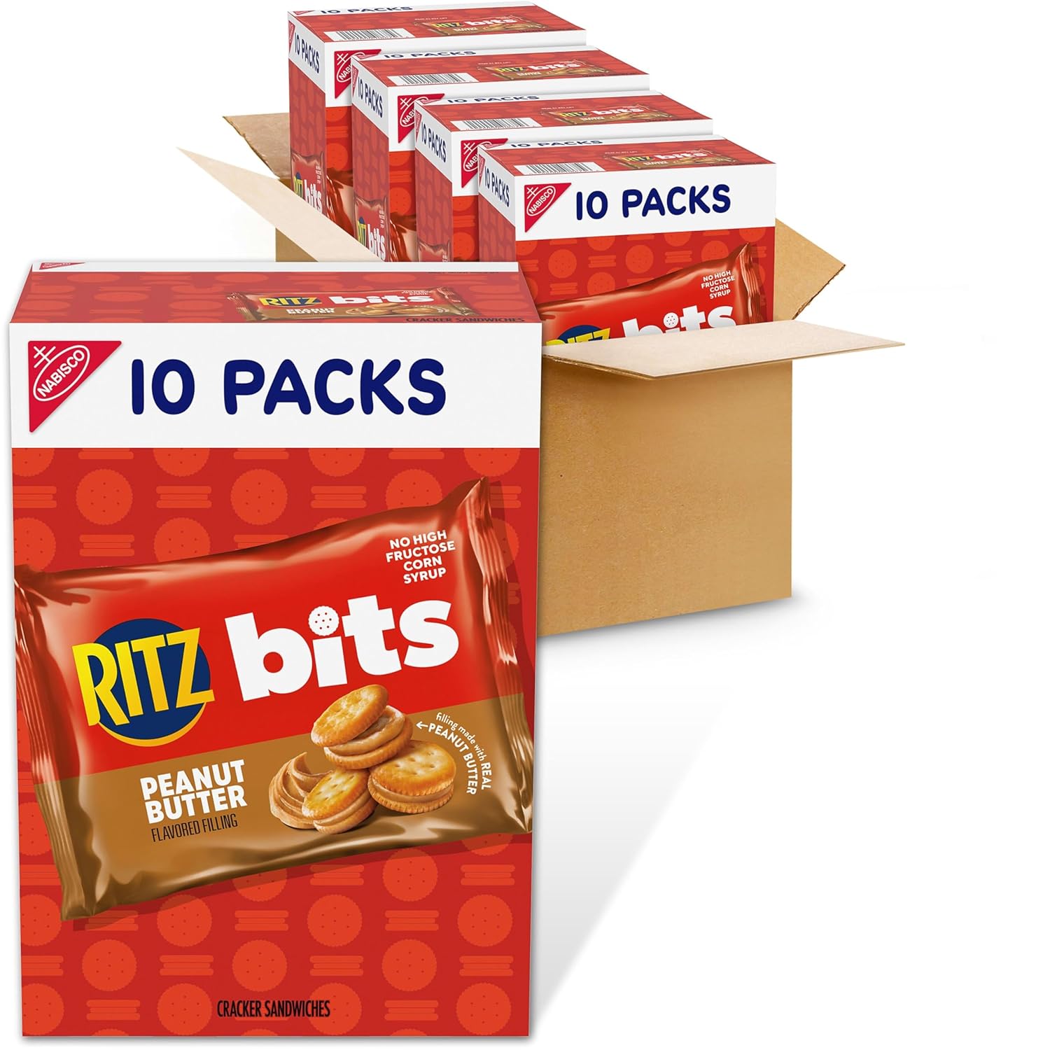 RITZ Bits Peanut Butter Sandwich Crackers, Bulk Lunch Snacks, 40 Snack Packs (4 Boxes)