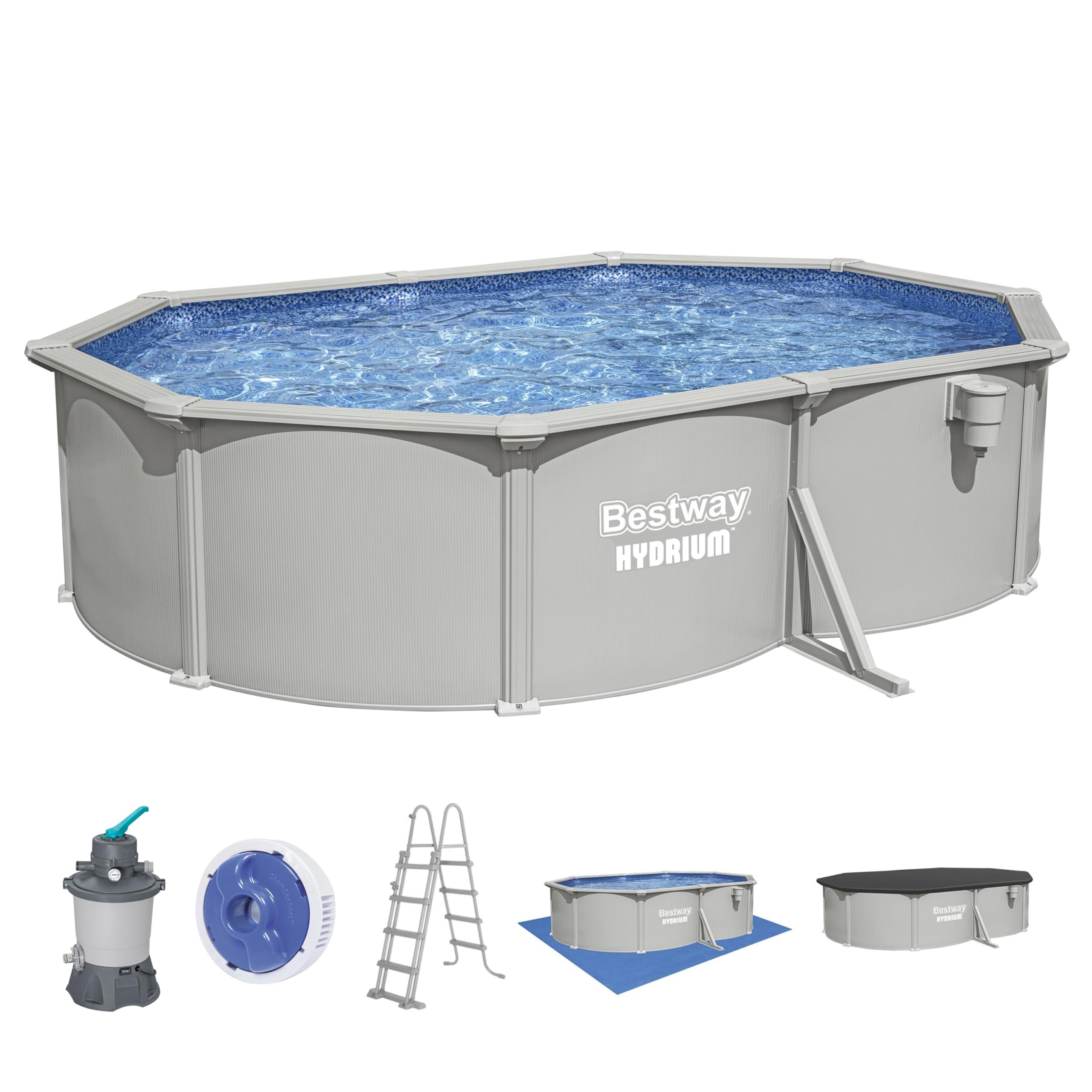 Bestway Hydrium 500 x 366 x 122 cm Ovaler Aufstellpool mit Stahlwand
