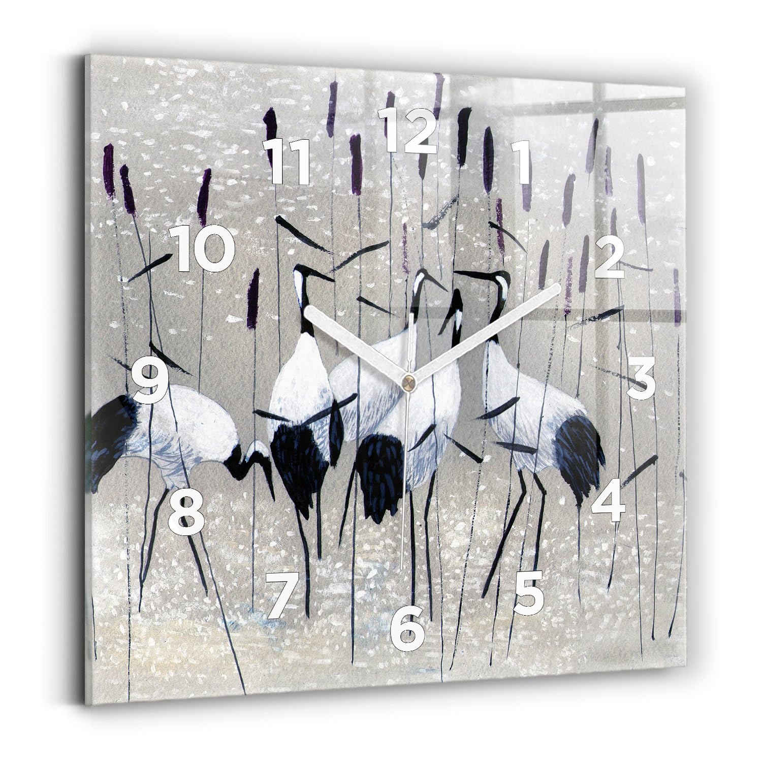 Horloge carrée 30 cm grues en anche pour un salon moderne et paisible