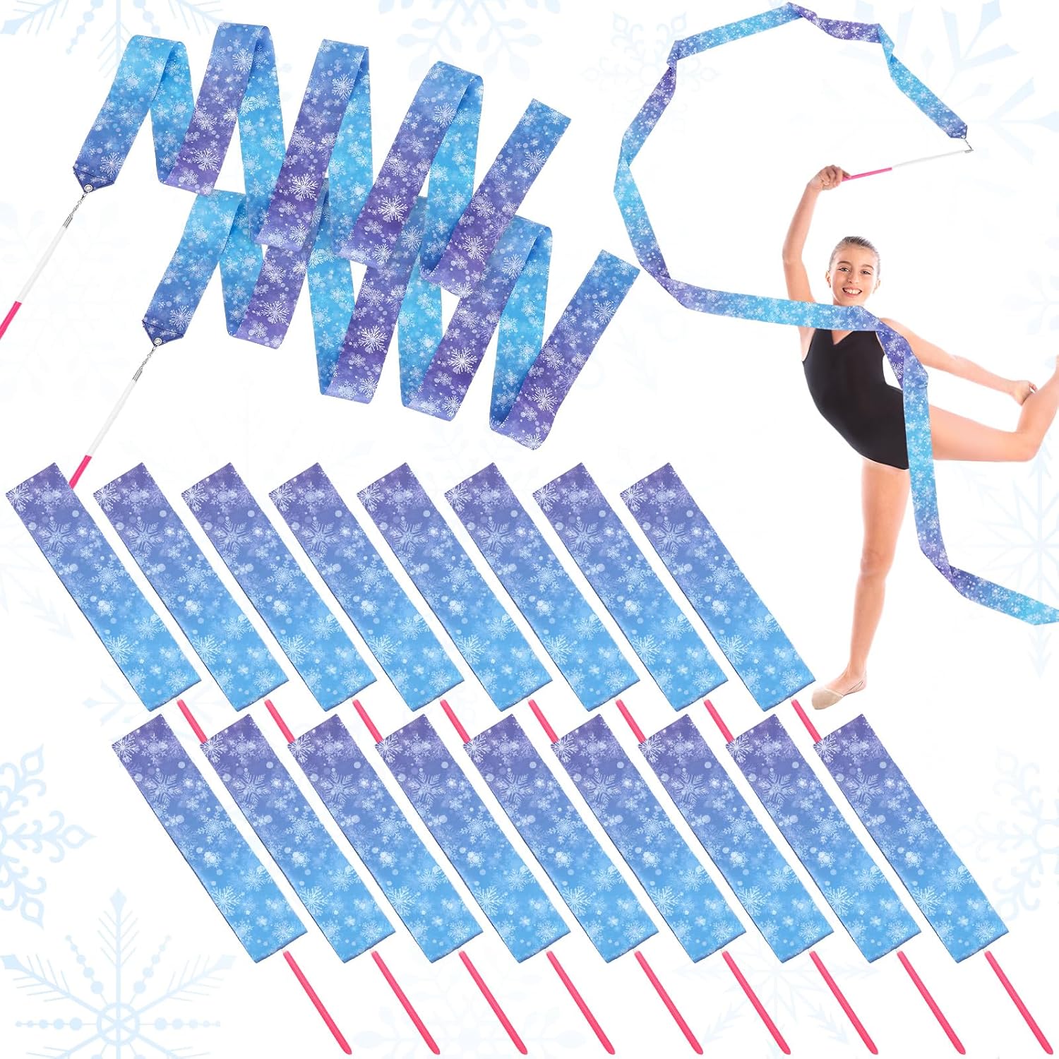Soulchen 24 Pcs Mermaid Sparkling Ribbon for Wands Party Favors Dance Streamers Rhythmic Gymnastics Twirling Wand Art Dancing Band Silks Ribbon the Sea Theme Mermaid Party Favors Decoration