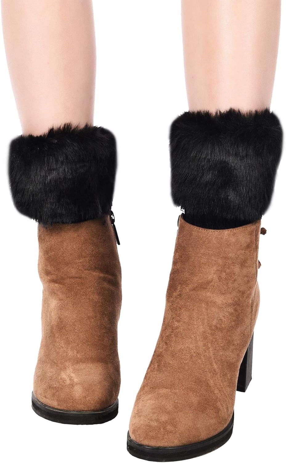 Pangda 4 Pairs Women Faux Fur Leg Warmers for Winter - Furry Fuzzy Knitted Boot Socks - Image 5